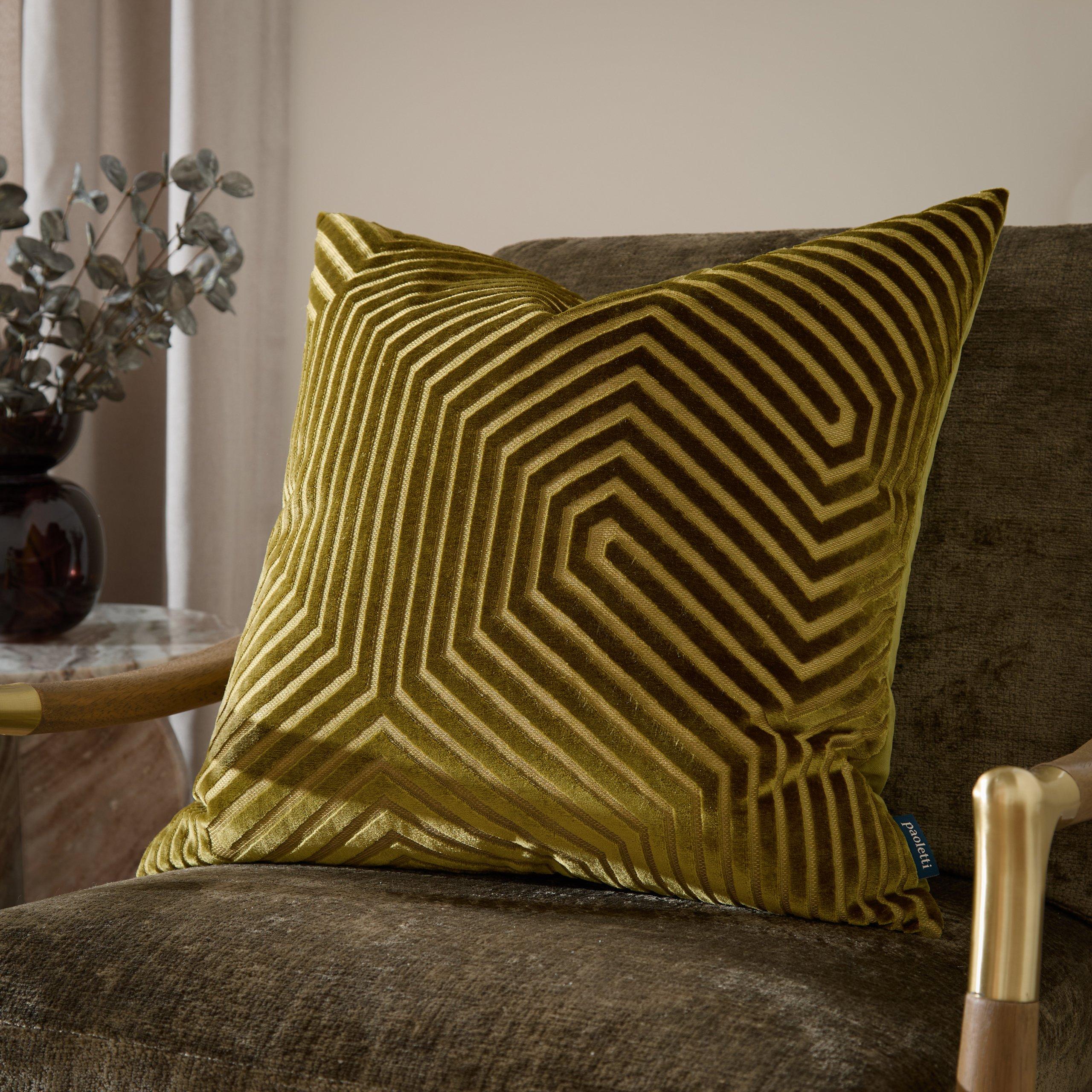 Olive - Paoletti - Evoke Cut Velvet Feather Filled Cushion - 2