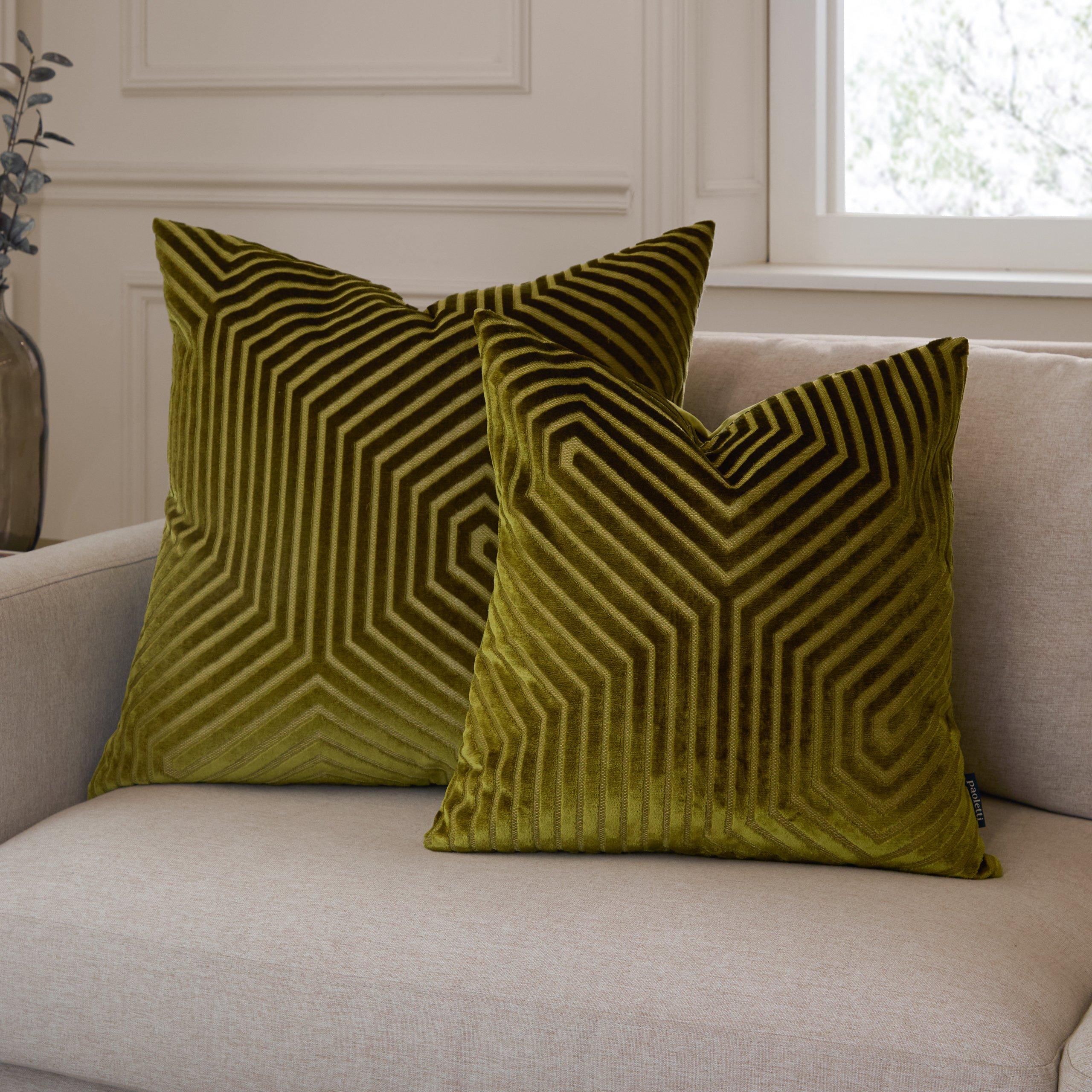 Olive - Paoletti - Evoke Cut Velvet Feather Filled Cushion - 7