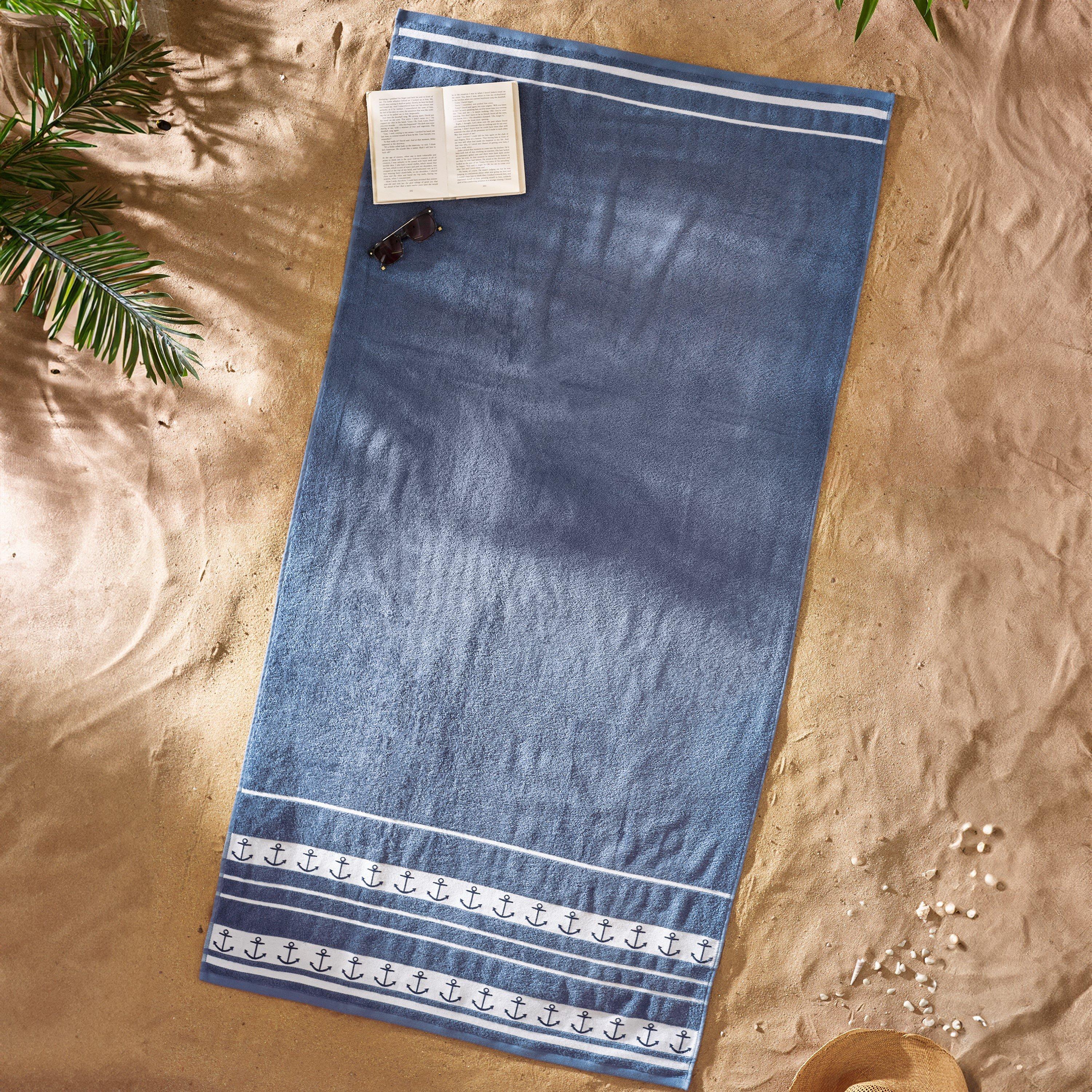 Blue - Catherine Lansfield - Anchors Cotton Extra Large Beach Towel - 1