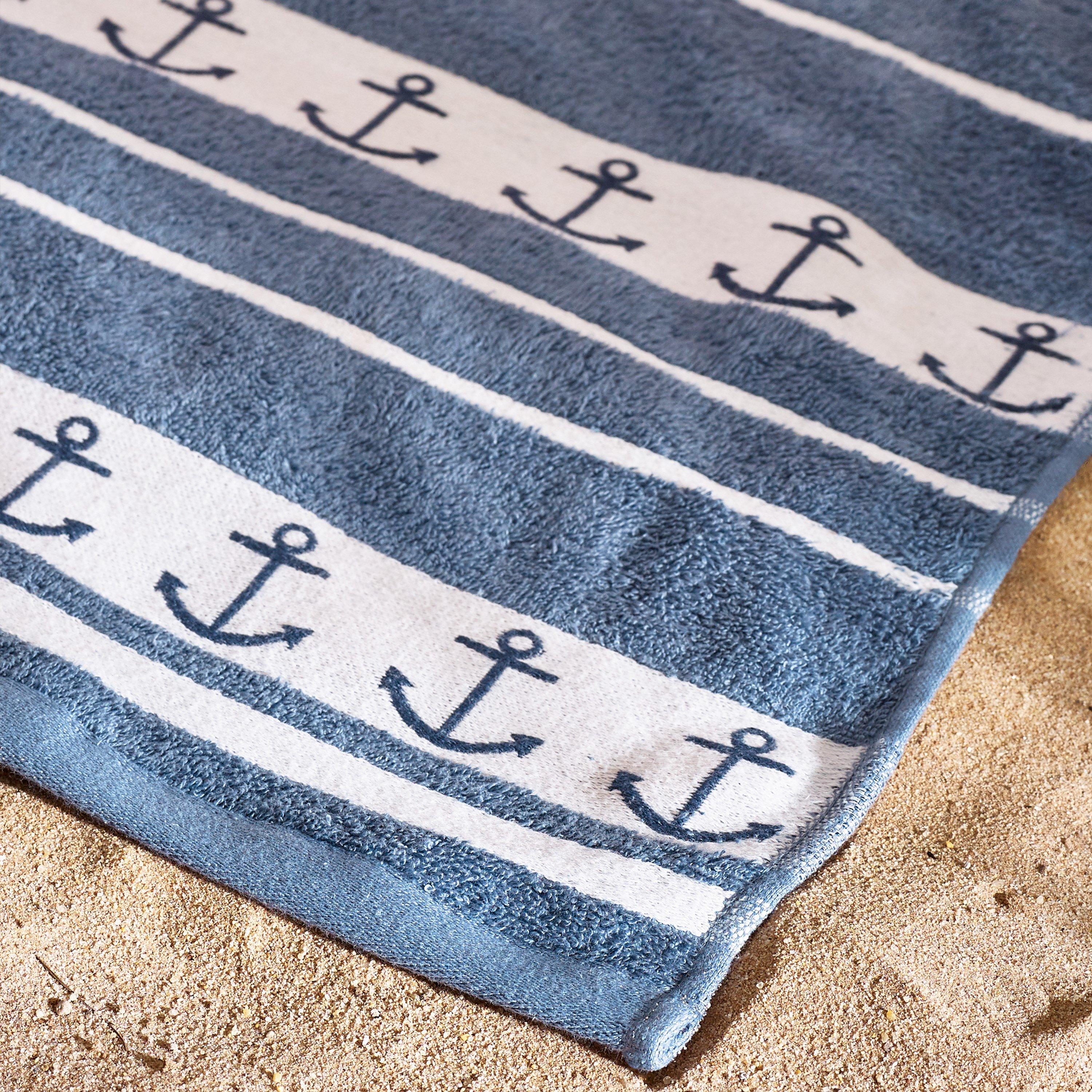 Blue - Catherine Lansfield - Anchors Cotton Extra Large Beach Towel - 2