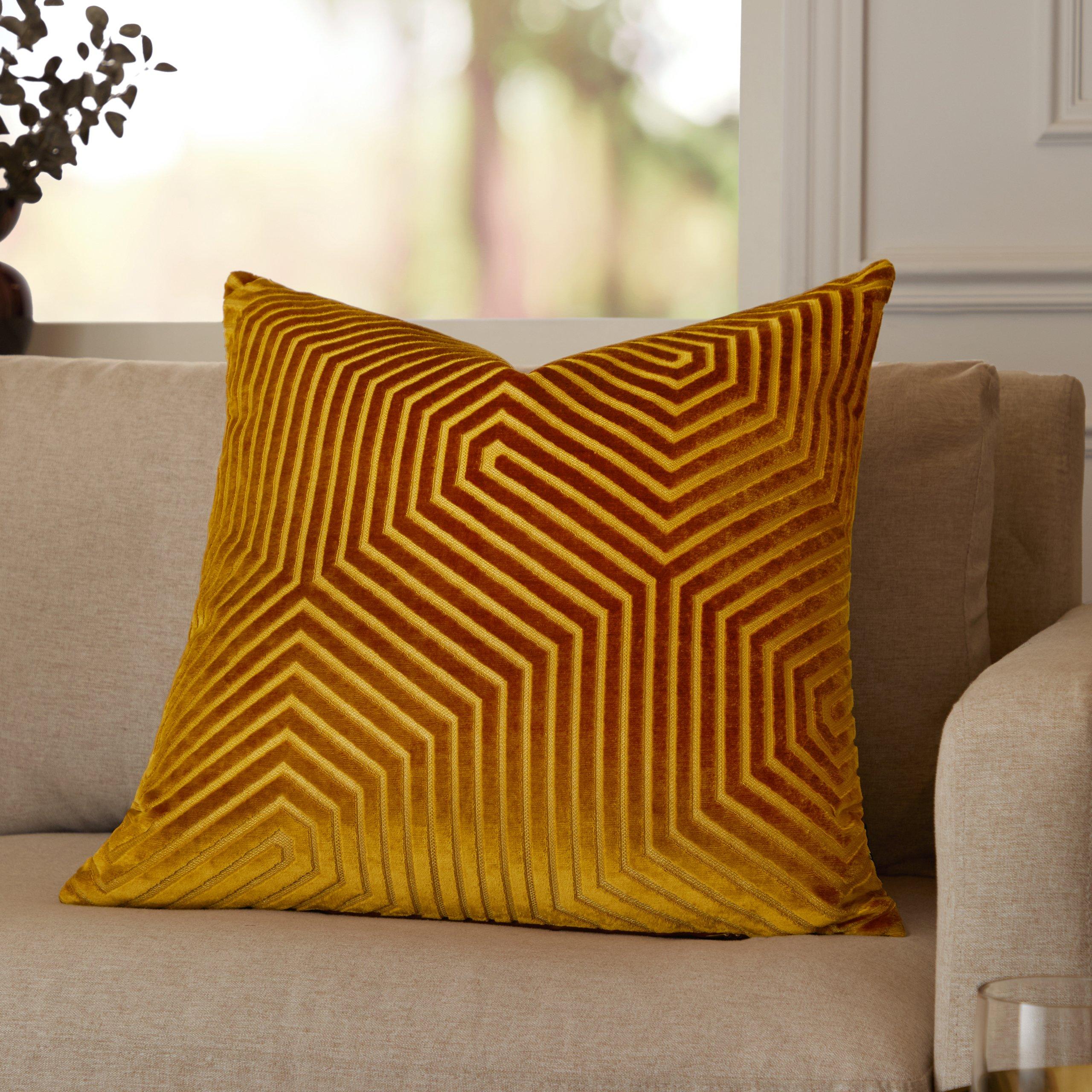 Gold - Paoletti - Evoke Cut Velvet Fibre Filled Cushion - 3