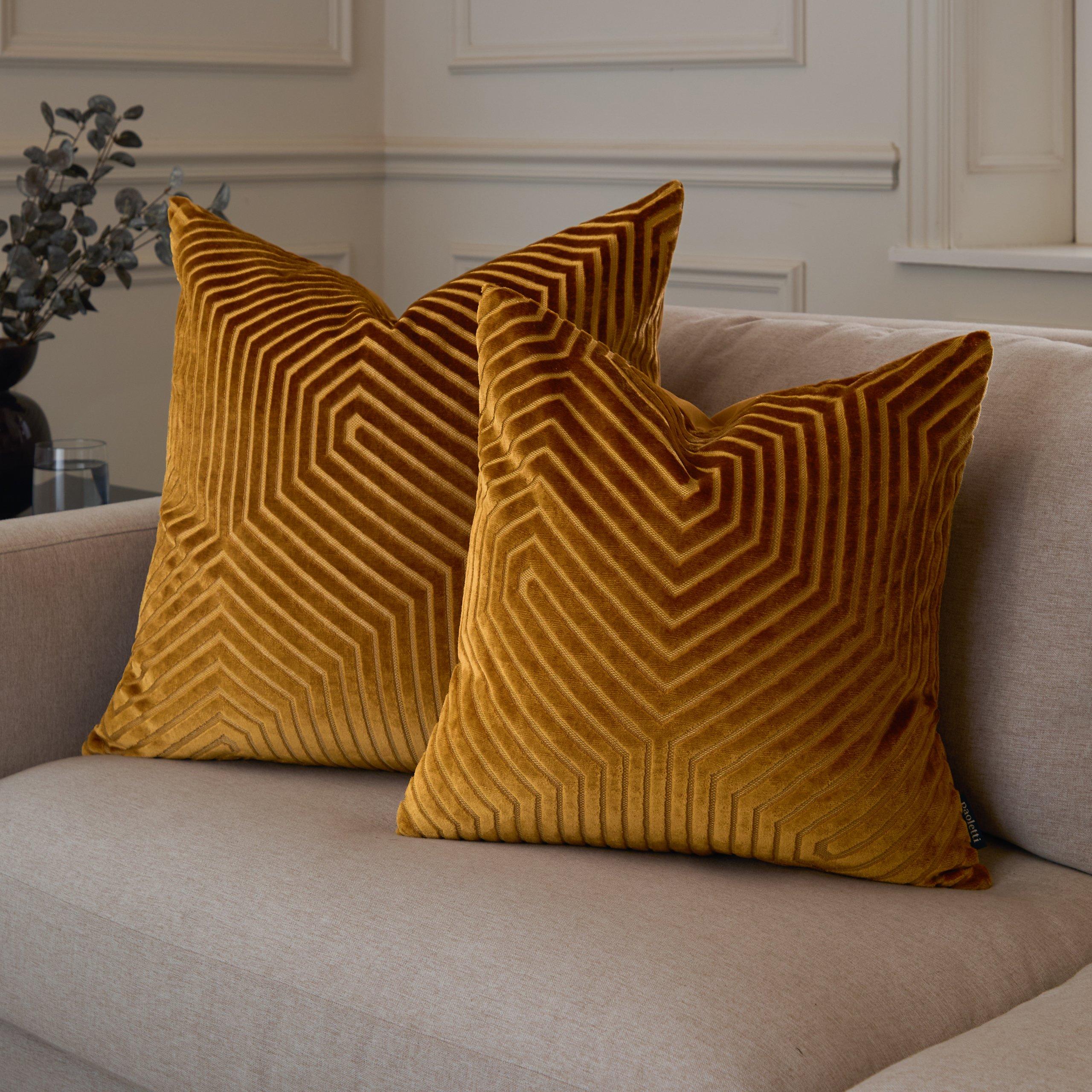 Gold - Paoletti - Evoke Cut Velvet Fibre Filled Cushion - 7