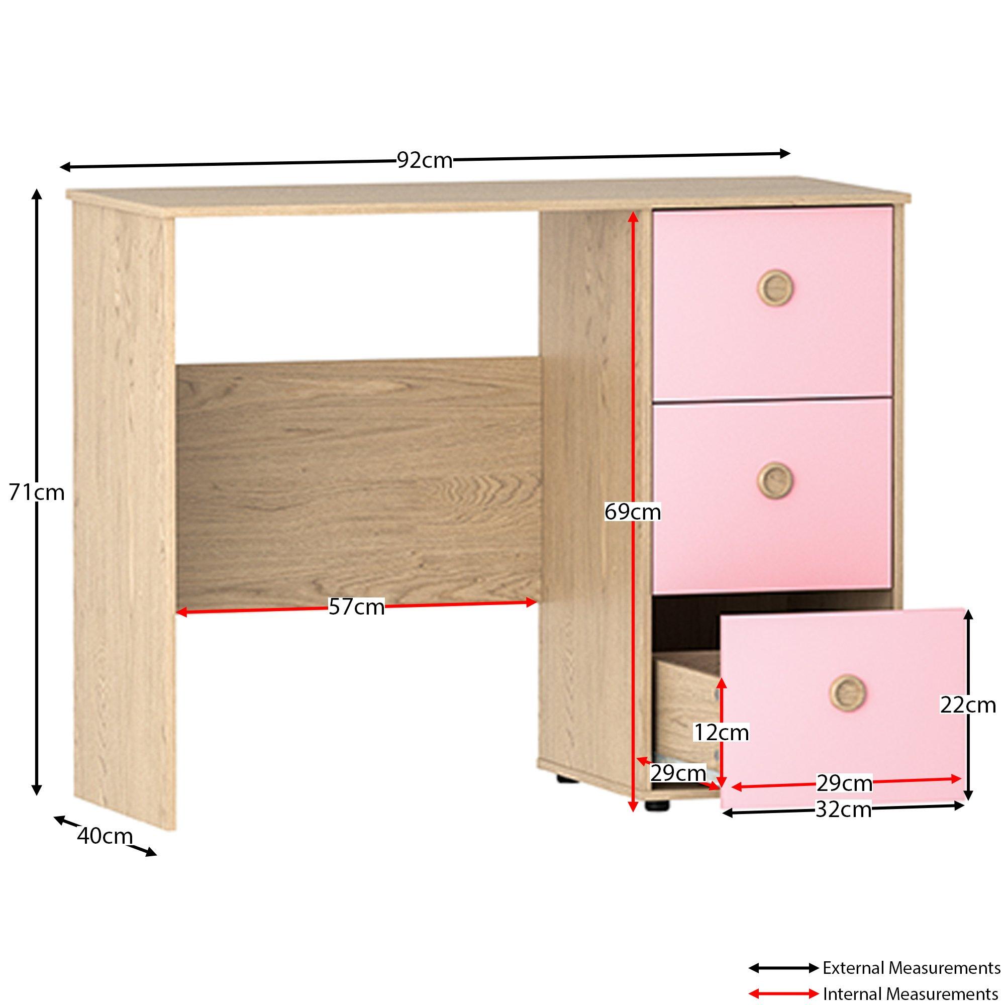 Pink & Oak - Lassic - Junior Vida Neptune 3 Drawer Desk - 2