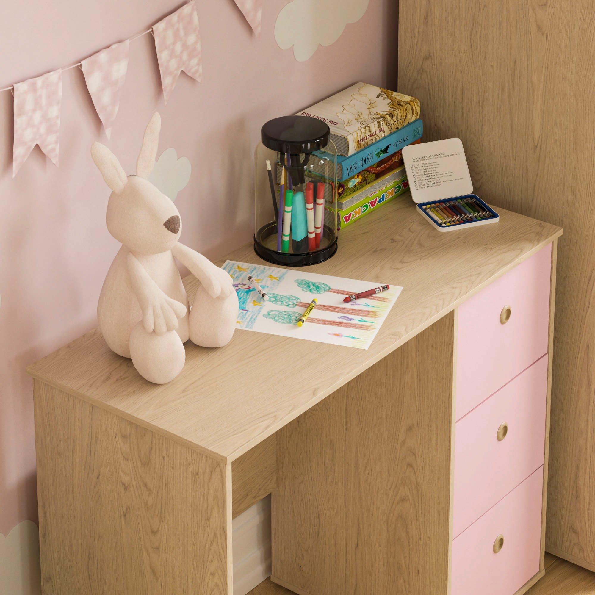 Pink & Oak - Lassic - Junior Vida Neptune 3 Drawer Desk - 4