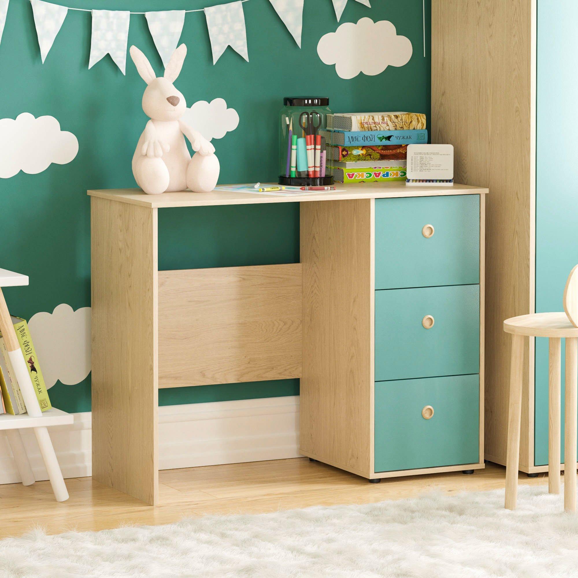 Lassic  Junior Vida Neptune 3 Drawer Desk - Blue & Oak - 3 Drawer