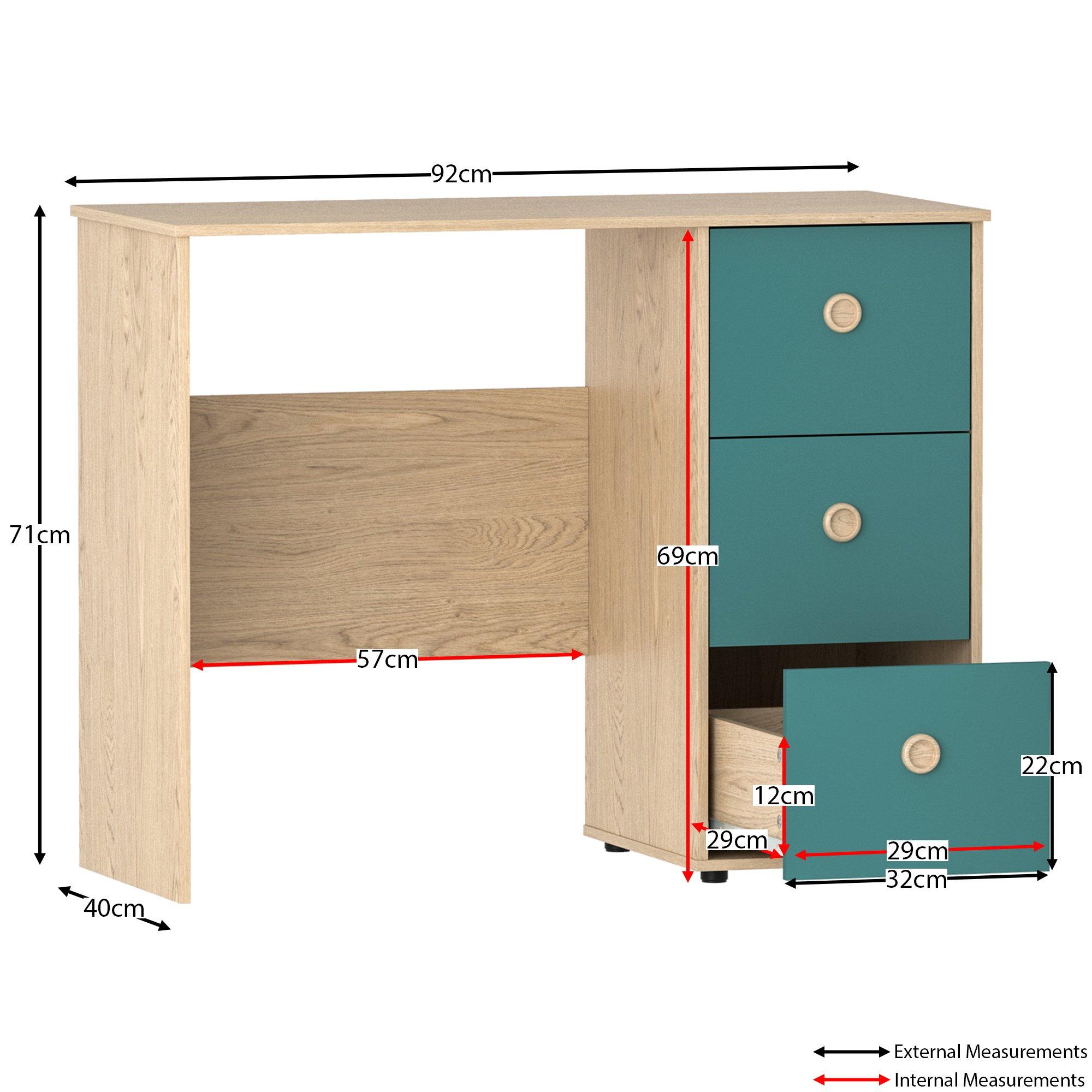 Blue & Oak - Lassic - Junior Vida Neptune 3 Drawer Desk - 2