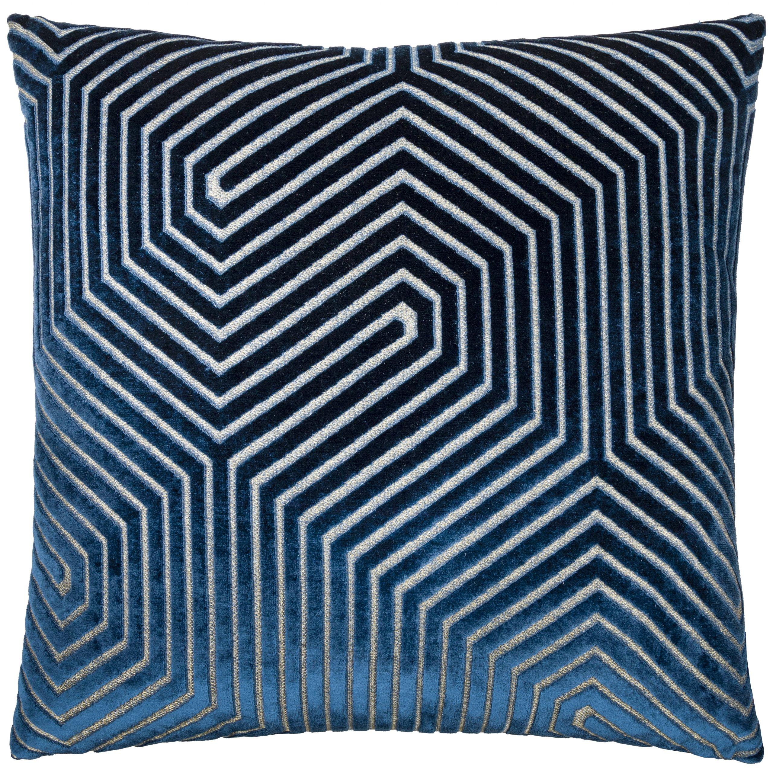 Navy - Paoletti - Evoke Cut Velvet Feather Filled Cushion - 1