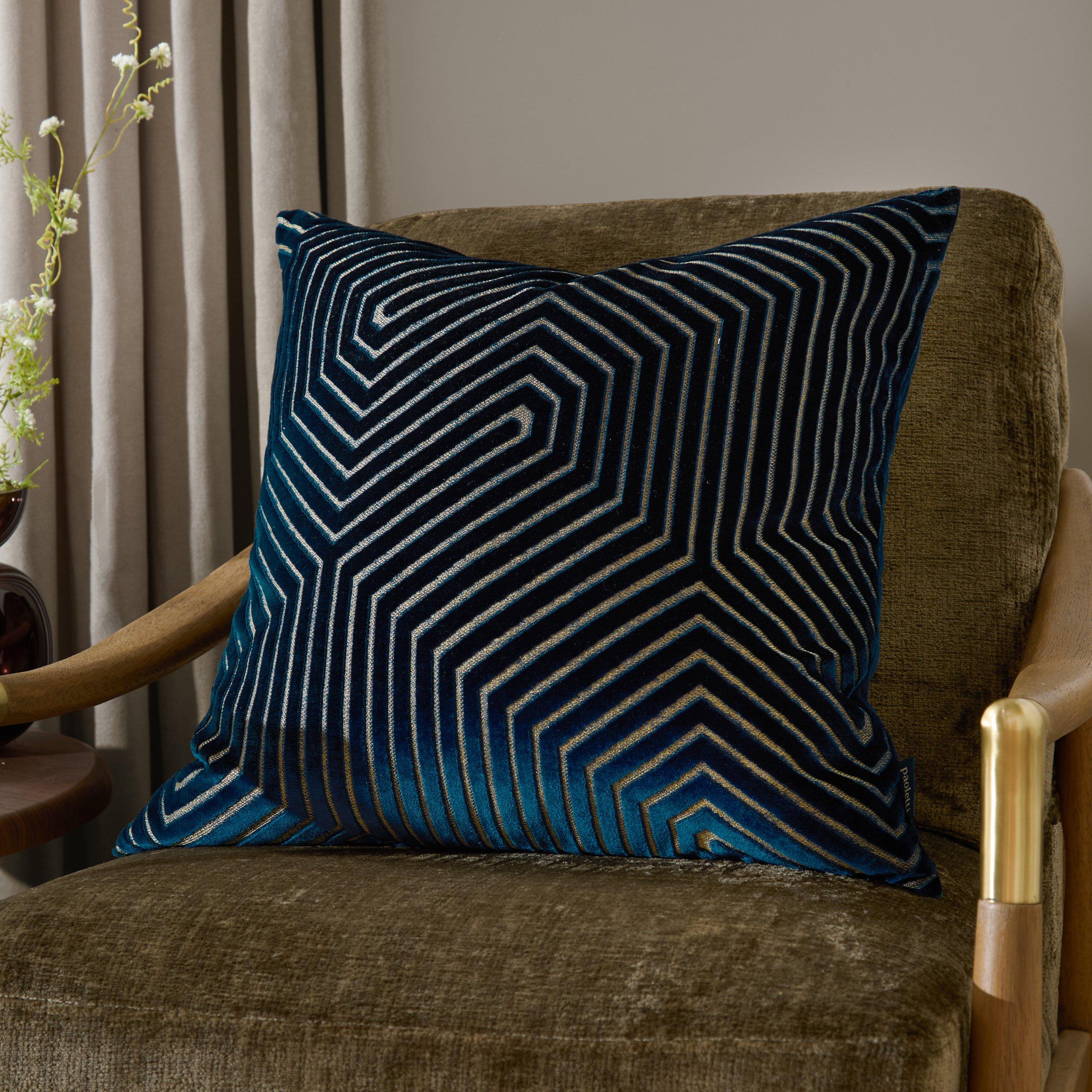 Navy - Paoletti - Evoke Cut Velvet Feather Filled Cushion - 3