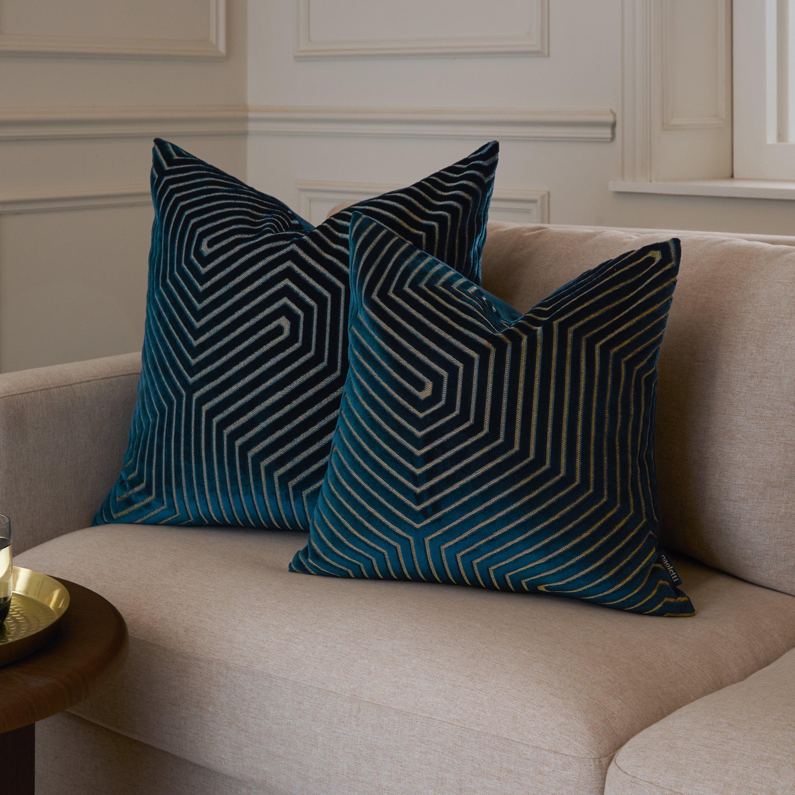 Navy - Paoletti - Evoke Cut Velvet Feather Filled Cushion - 7