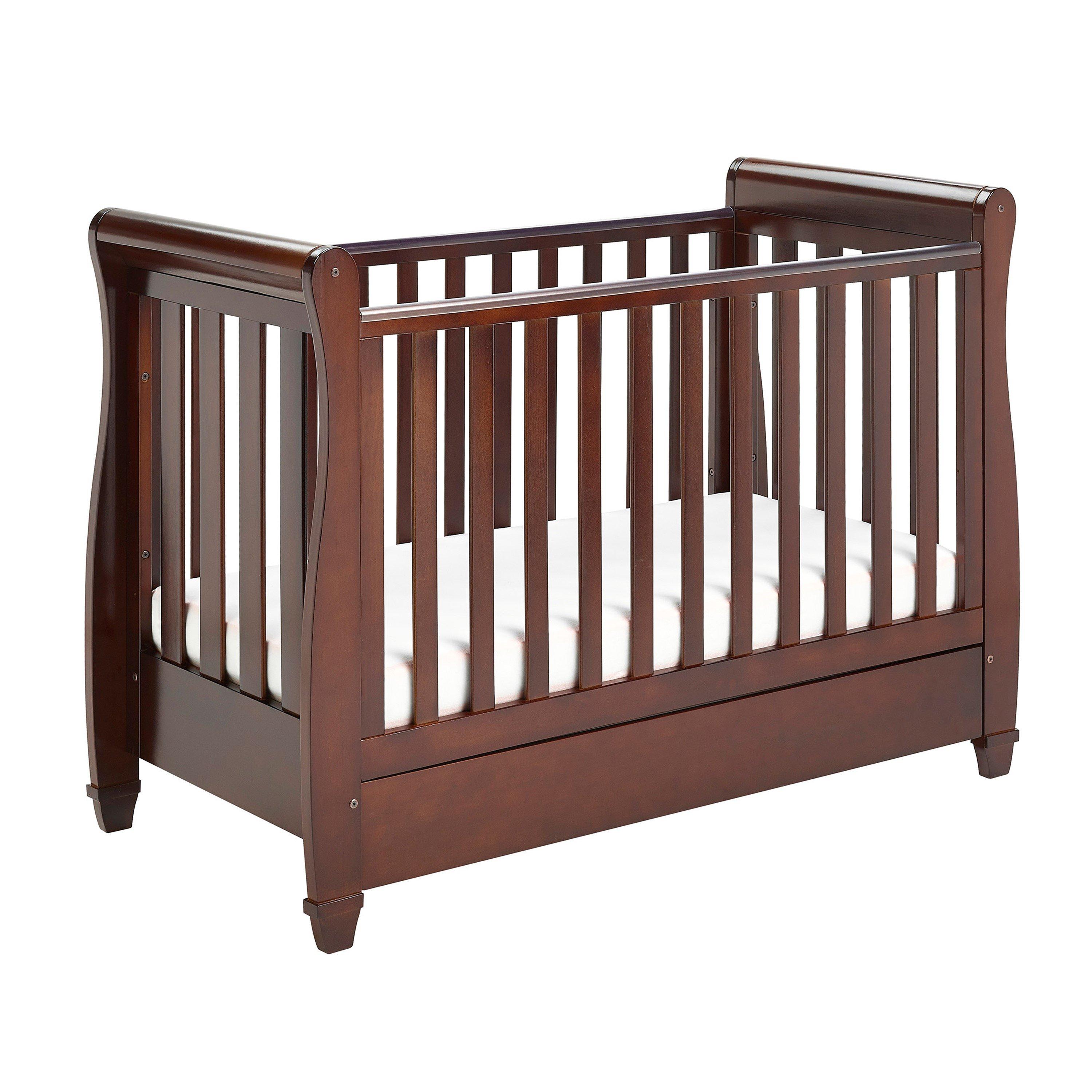 Babymore  Newborn Eva Sleigh Cot Bed Dropside With Drawer - Brown - 137x66x100