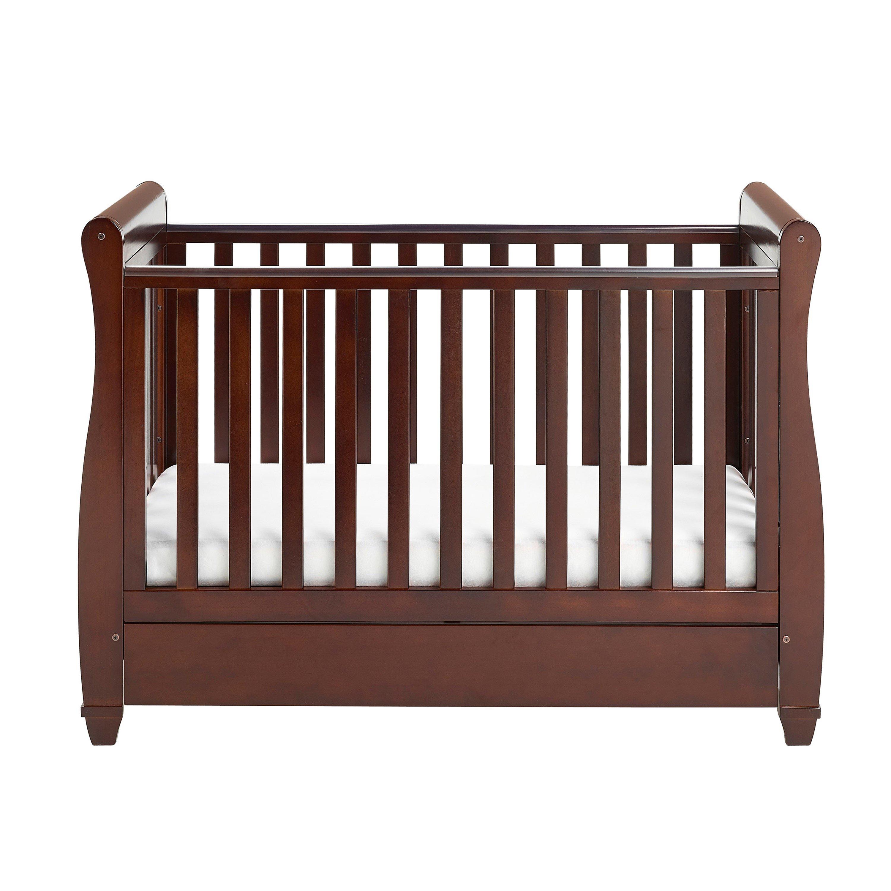 Brown - Babymore - Babymore Eva Sleigh Cot Bed Dropside with Drawer - - 2