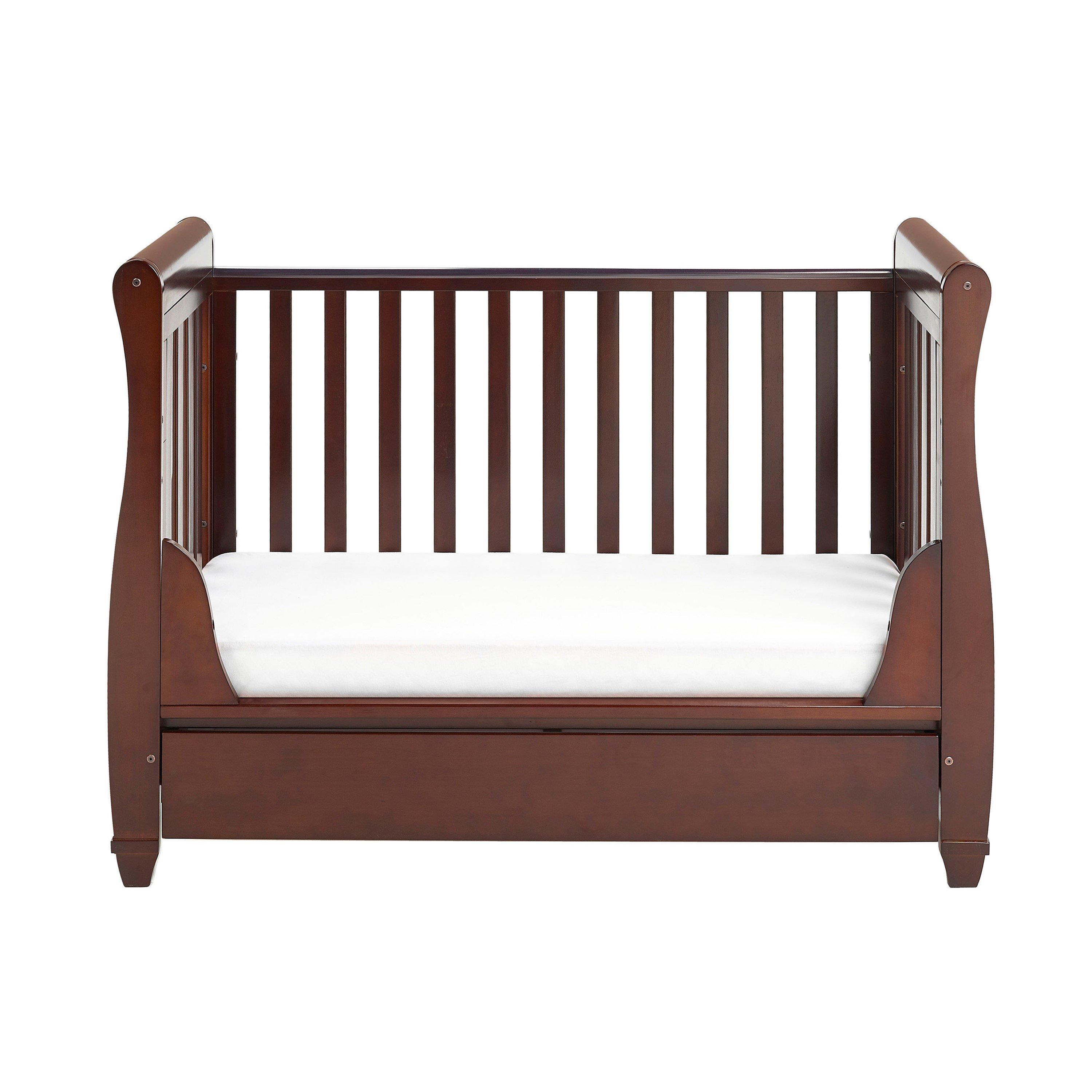 Brown - Babymore - Babymore Eva Sleigh Cot Bed Dropside with Drawer - - 3