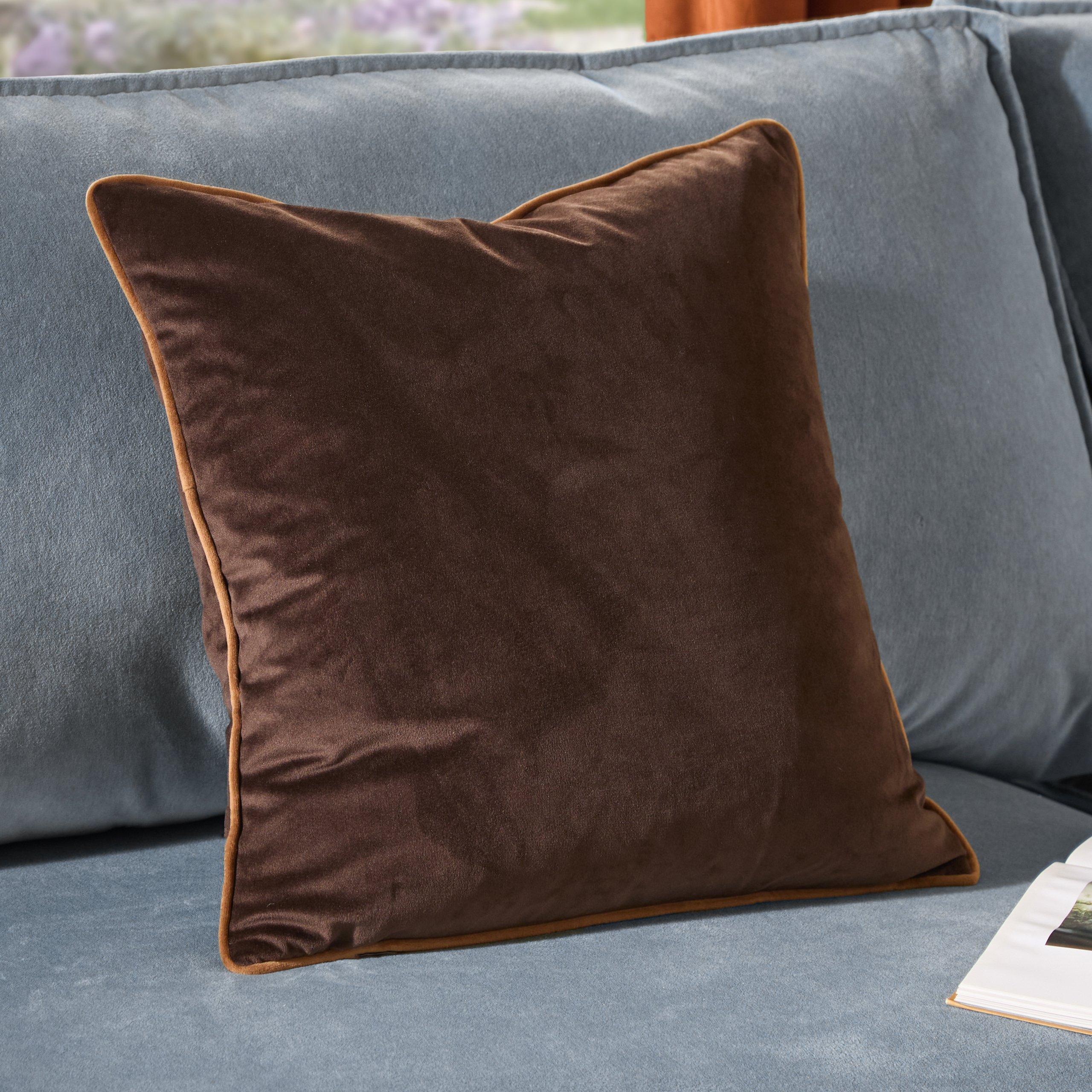 Chocolate/Caram - Furn - Meridian Velvet Feather Filled Cushion - 2