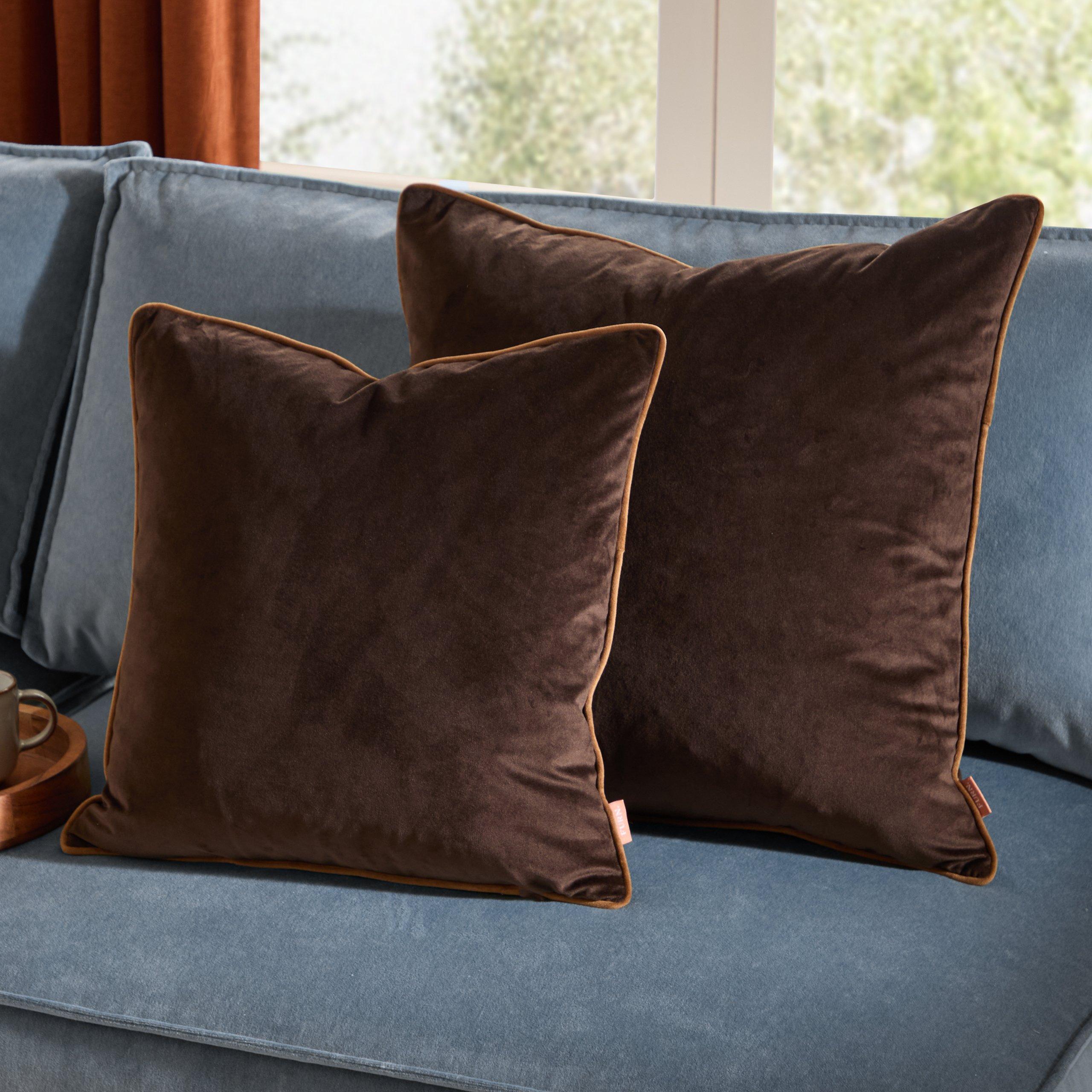 Chocolate/Caram - Furn - Meridian Velvet Feather Filled Cushion - 6