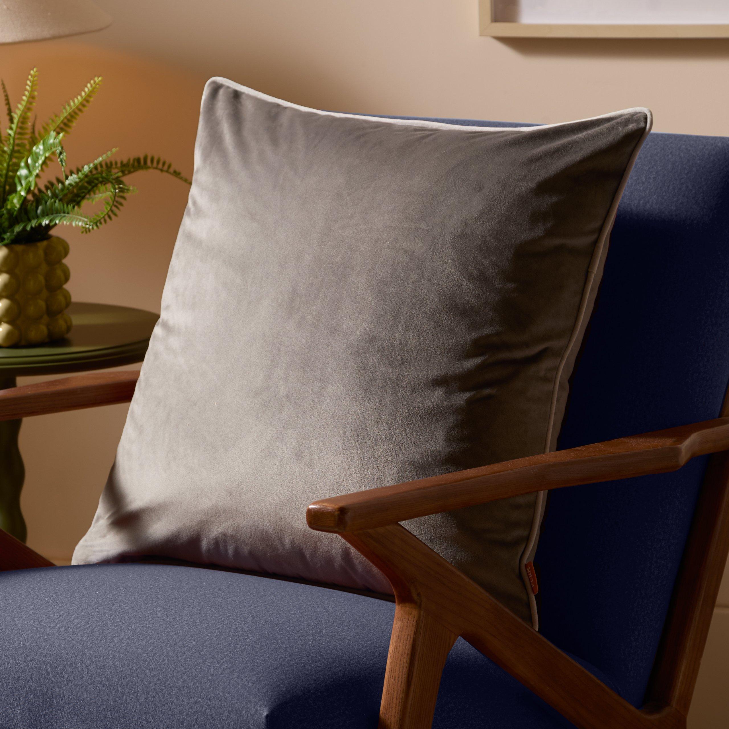 Charcoal/Dove - Furn - Meridian Velvet Fibre Filled Cushion - 2