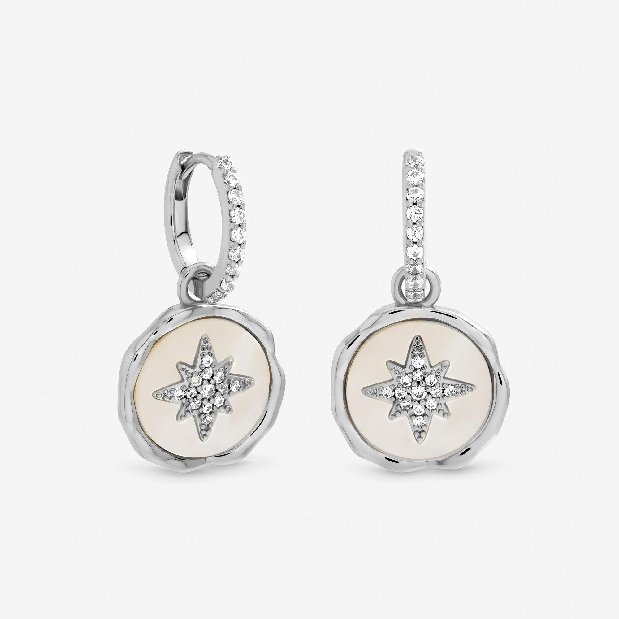 Silver - Inicio - Sterling Silver Plated Mother of Pearl Charm Hoops