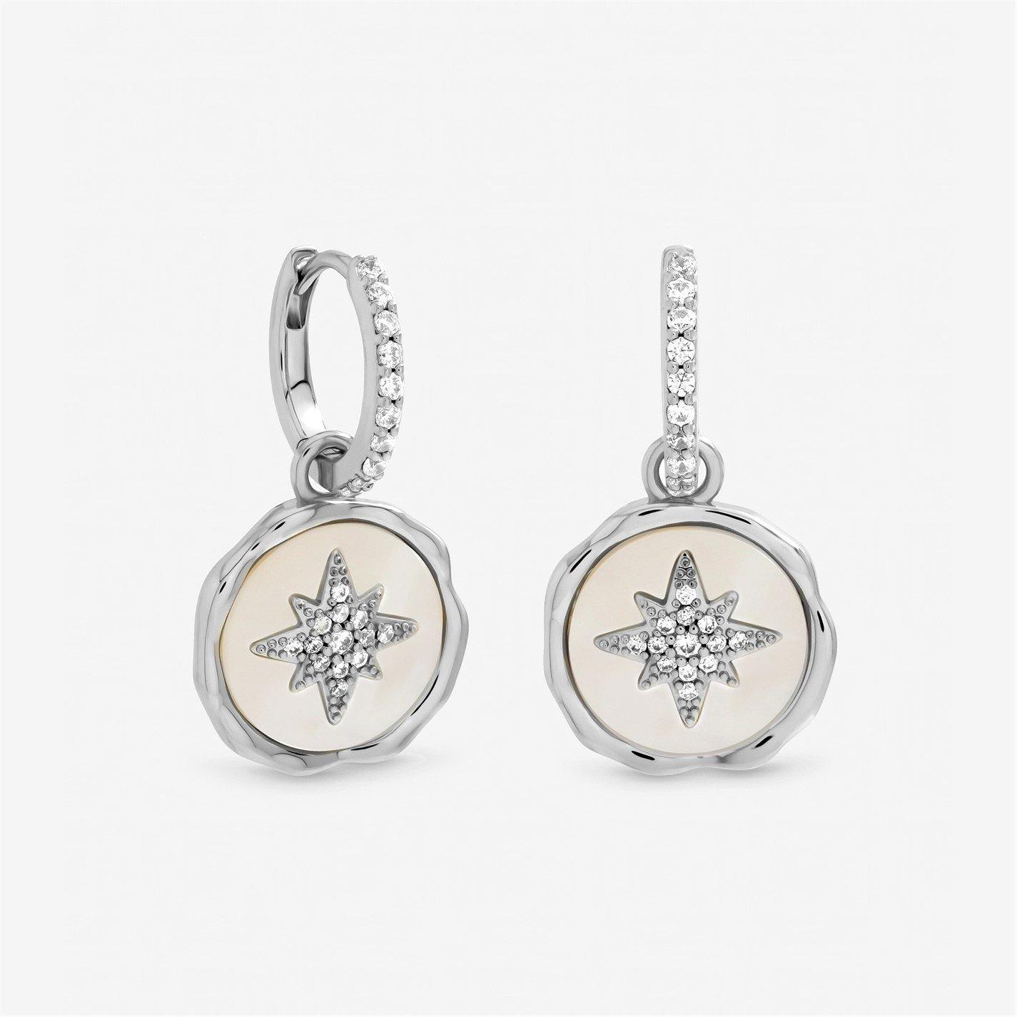 Inicio Women's Sterling Plated Mother Of Pearl Charm Hoops Silver