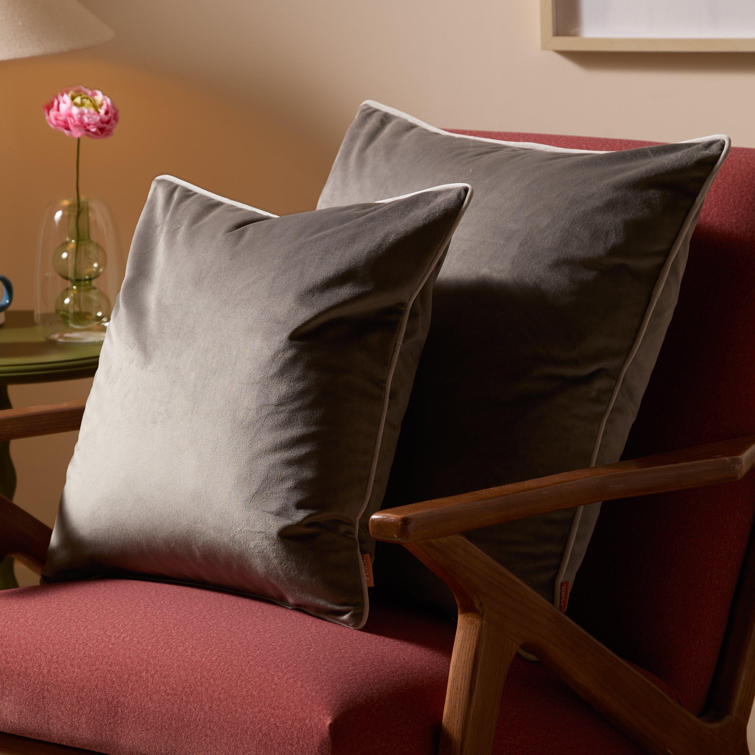 Charcoal/Dove - Furn - Meridian Velvet Fibre Filled Cushion - 7