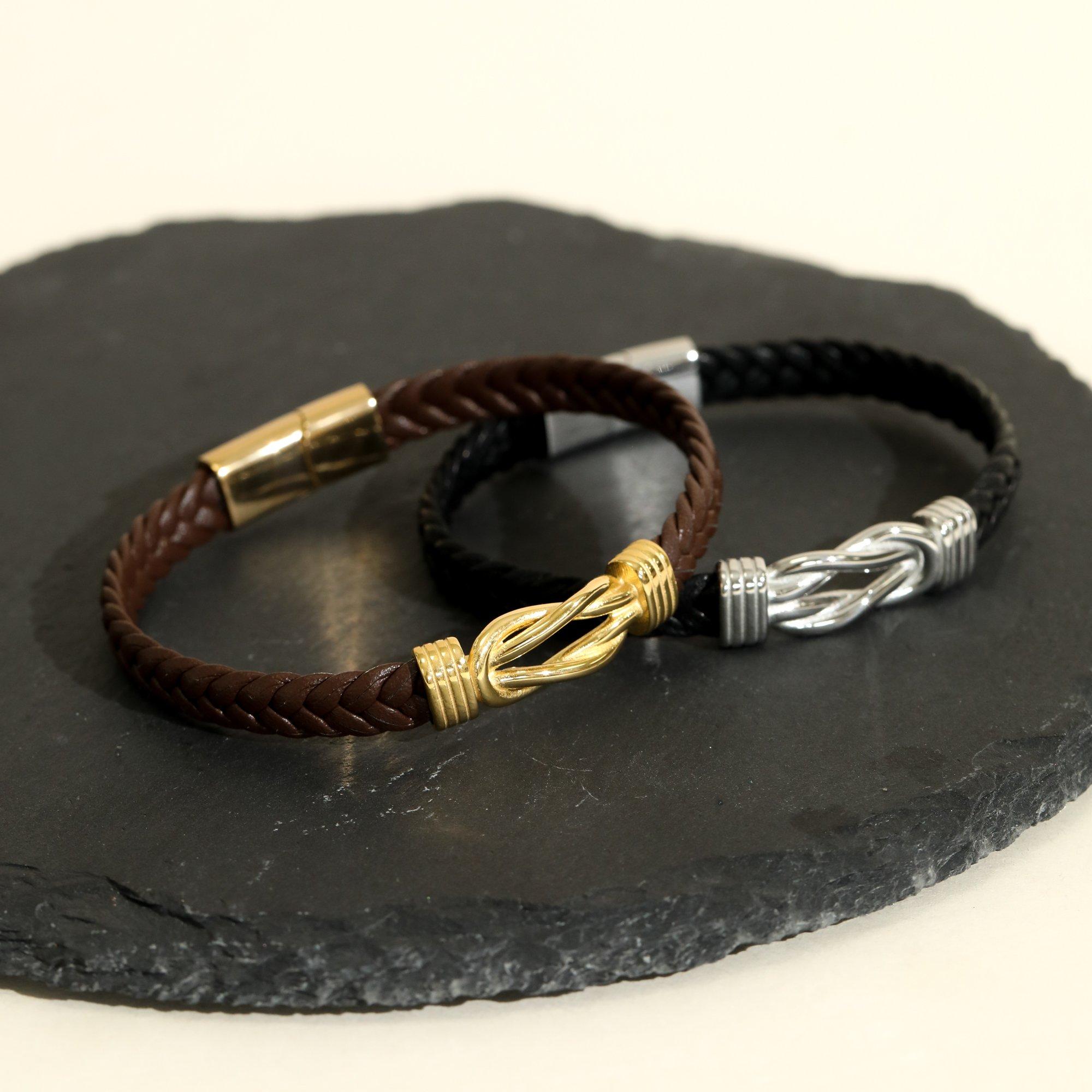 Silver - Inicio - Mens Brown Plaited Bracelet - Gift Pouch - 3