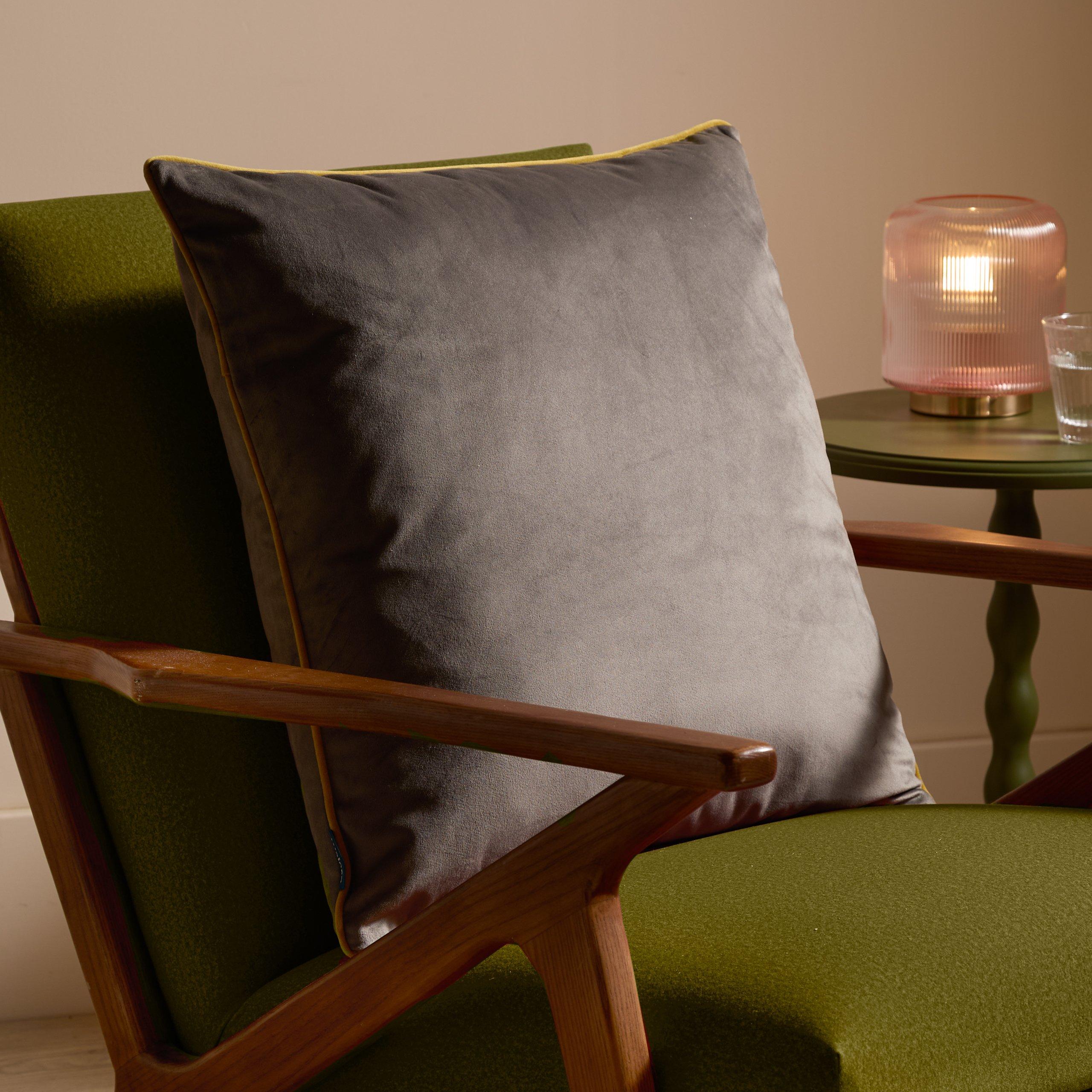 Charcoal/Moss - Furn - Meridian Velvet Fibre Filled Cushion - 2