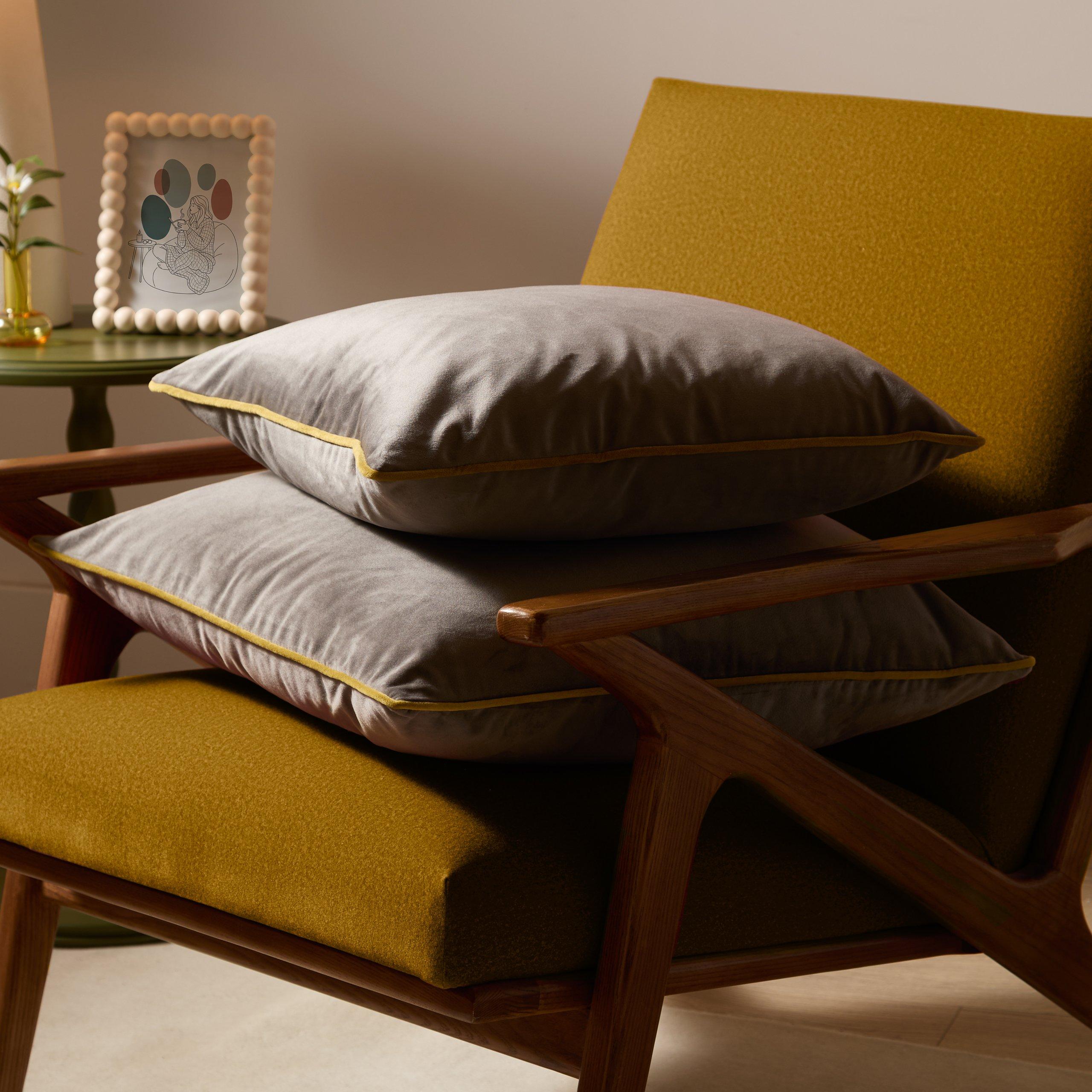 Charcoal/Moss - Furn - Meridian Velvet Fibre Filled Cushion - 4