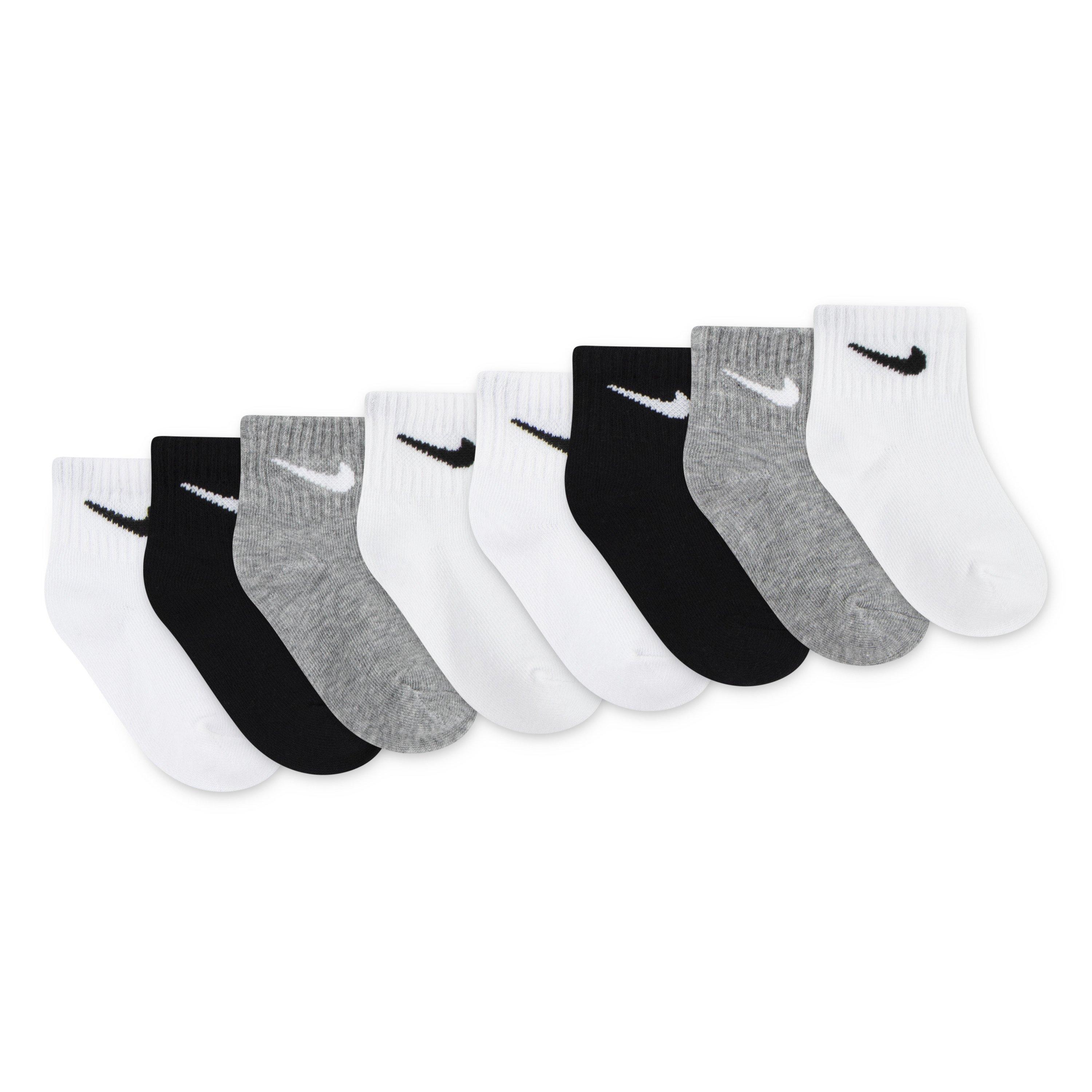 Nike  Infant 8 Pack Quarter Socks - White/Dark Gray - 2-4