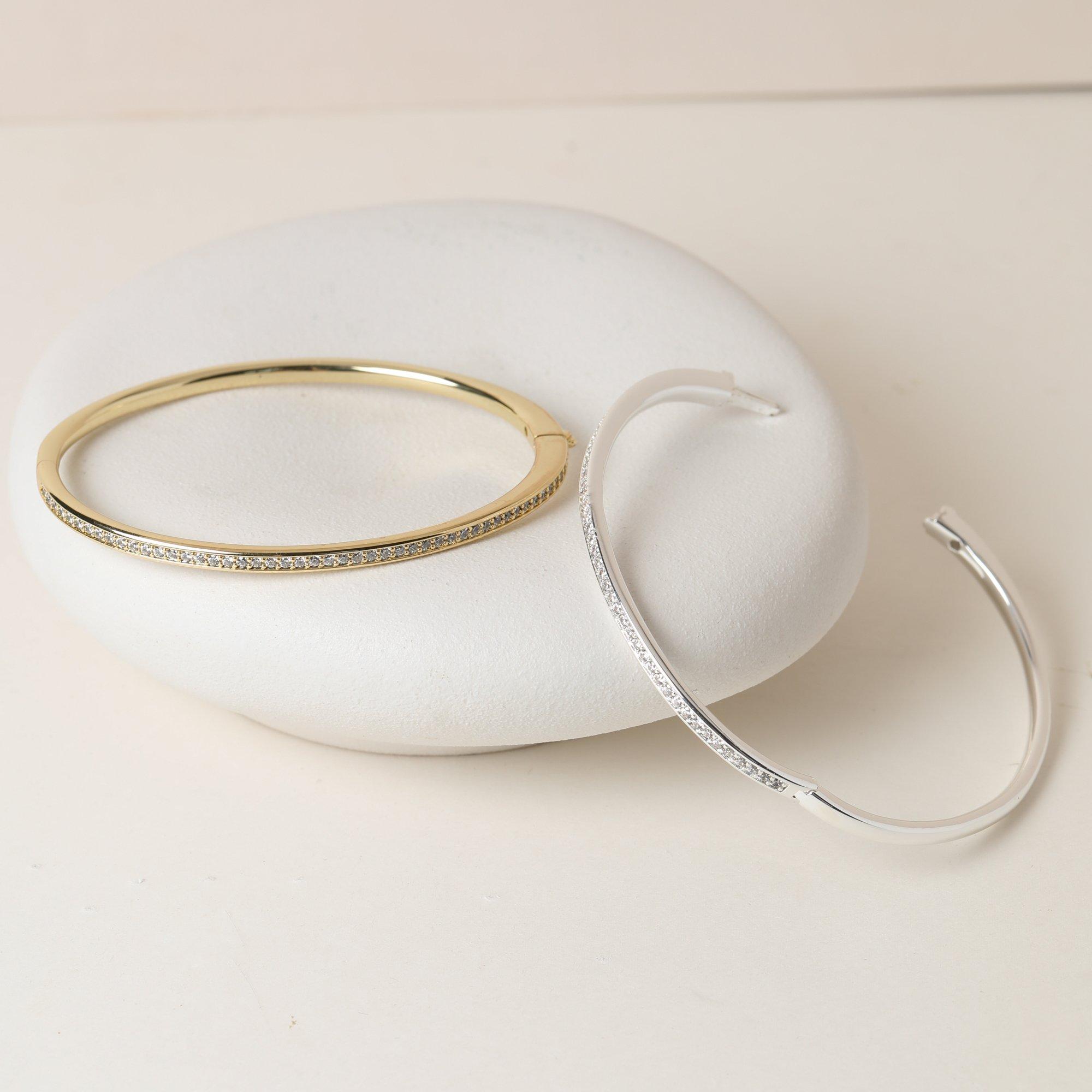 Gold - Jon Richard - Jon Richard 14K Gold Plated and Pave Bangle - 3