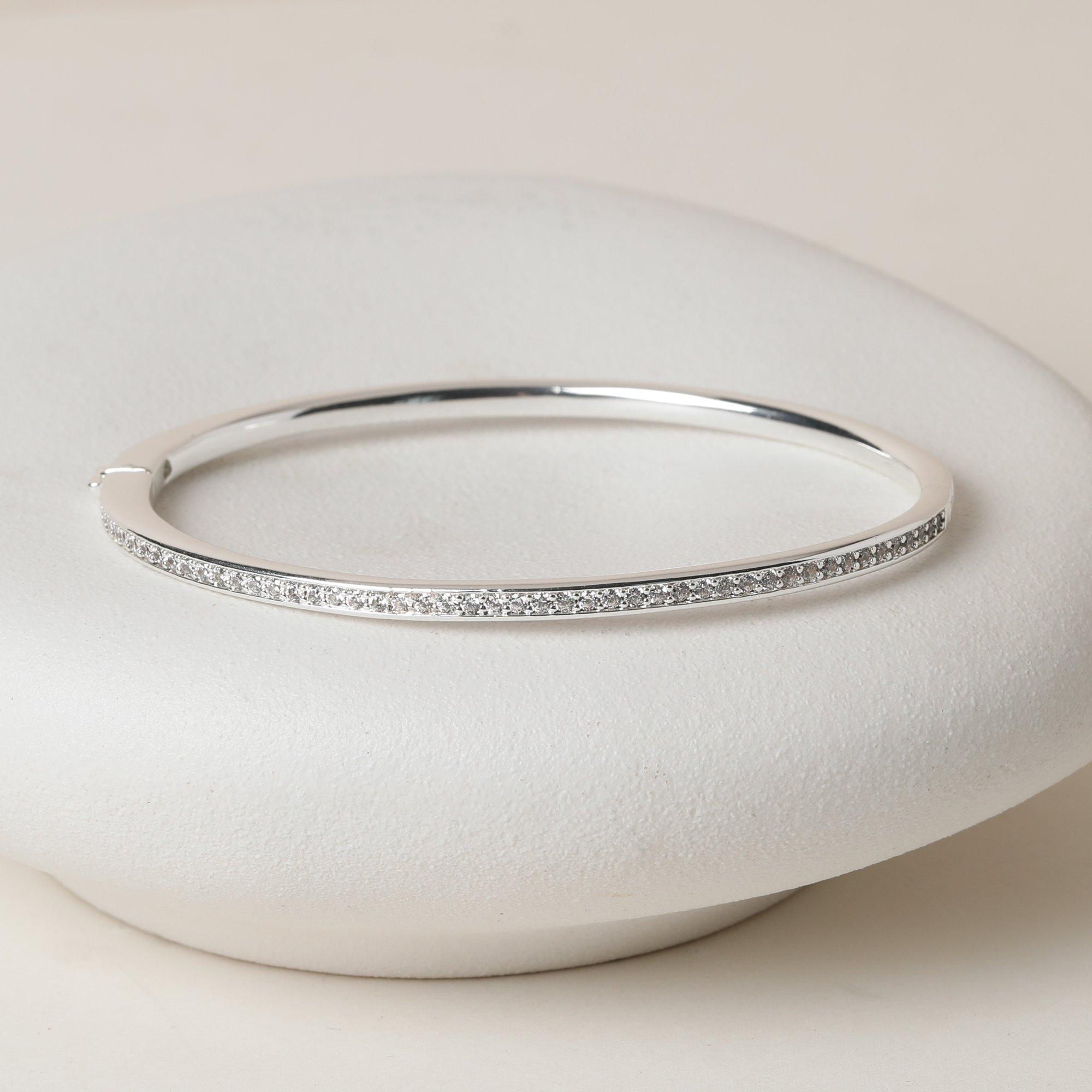 Silver - Jon Richard - Jon Richard Silver Plated and Pave Bangle - 2