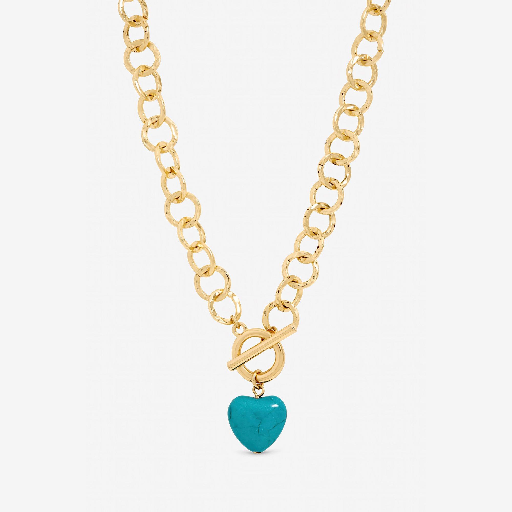 Mood Gold Plated and Turquoise Heart T-Bar Necklace