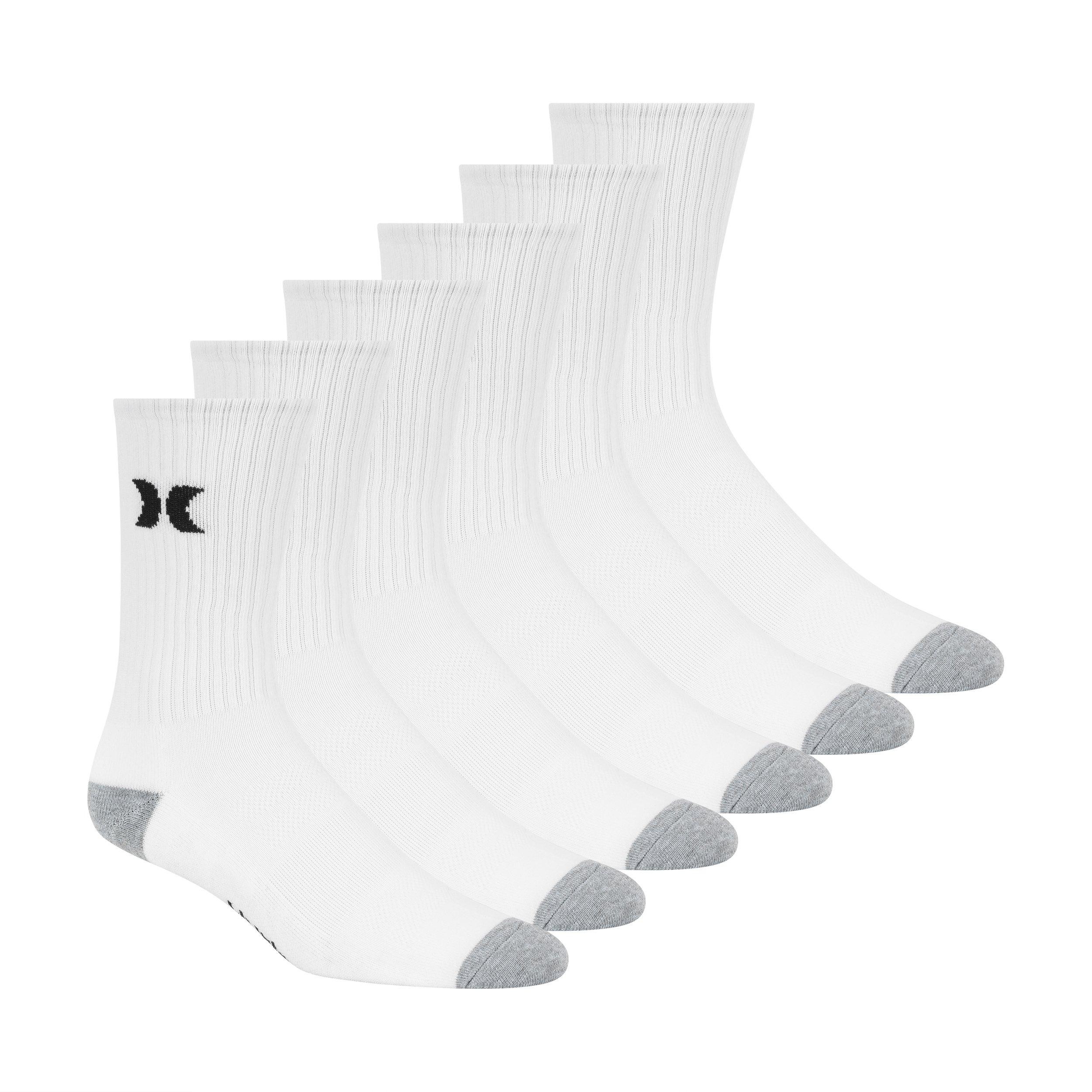 Hurley Men's 6Pk Crew Sock - White/Black - Mens 7-11