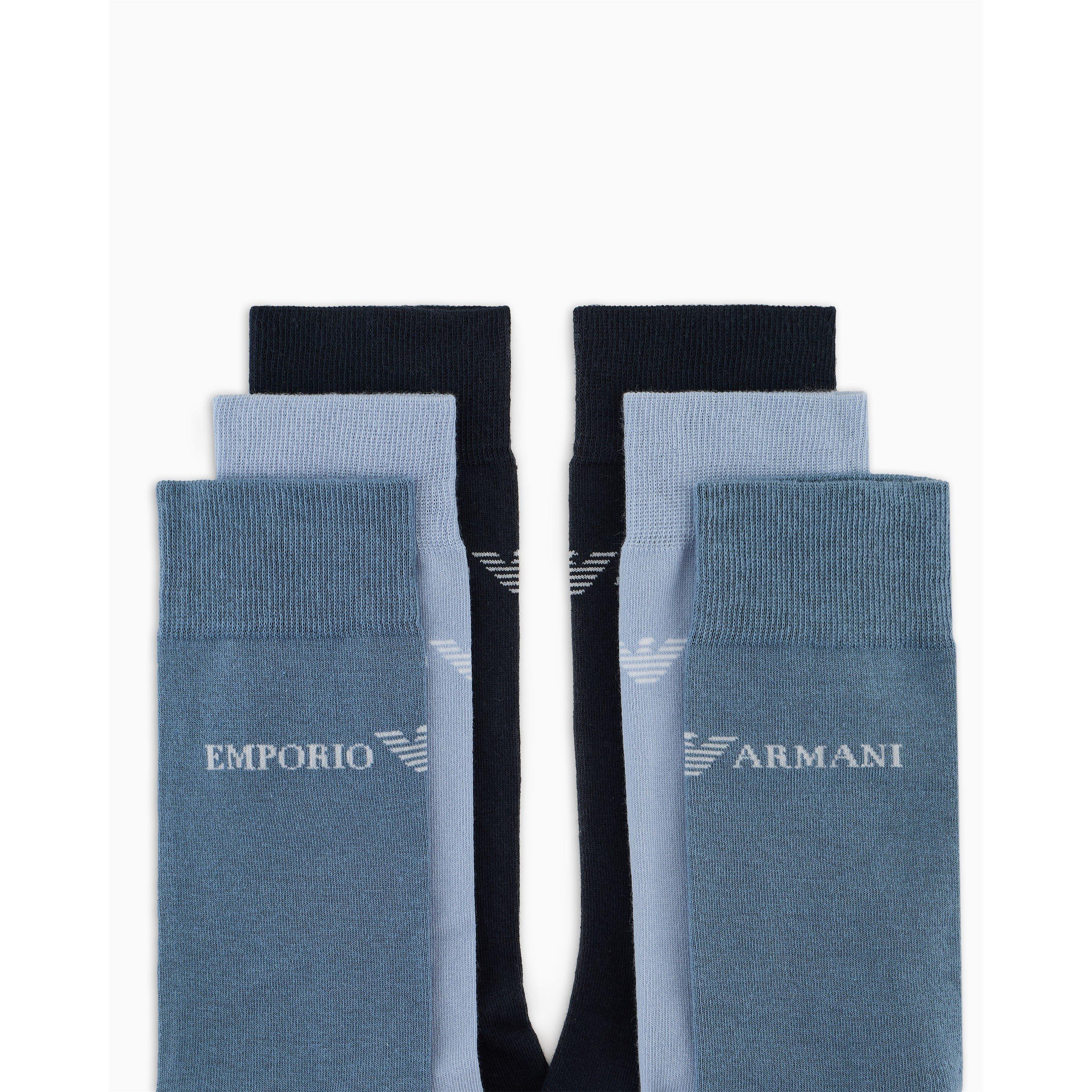 Blu/Blu/Blu - Emporio Armani - Men's 3-Pack Smart Crew Socks - 2