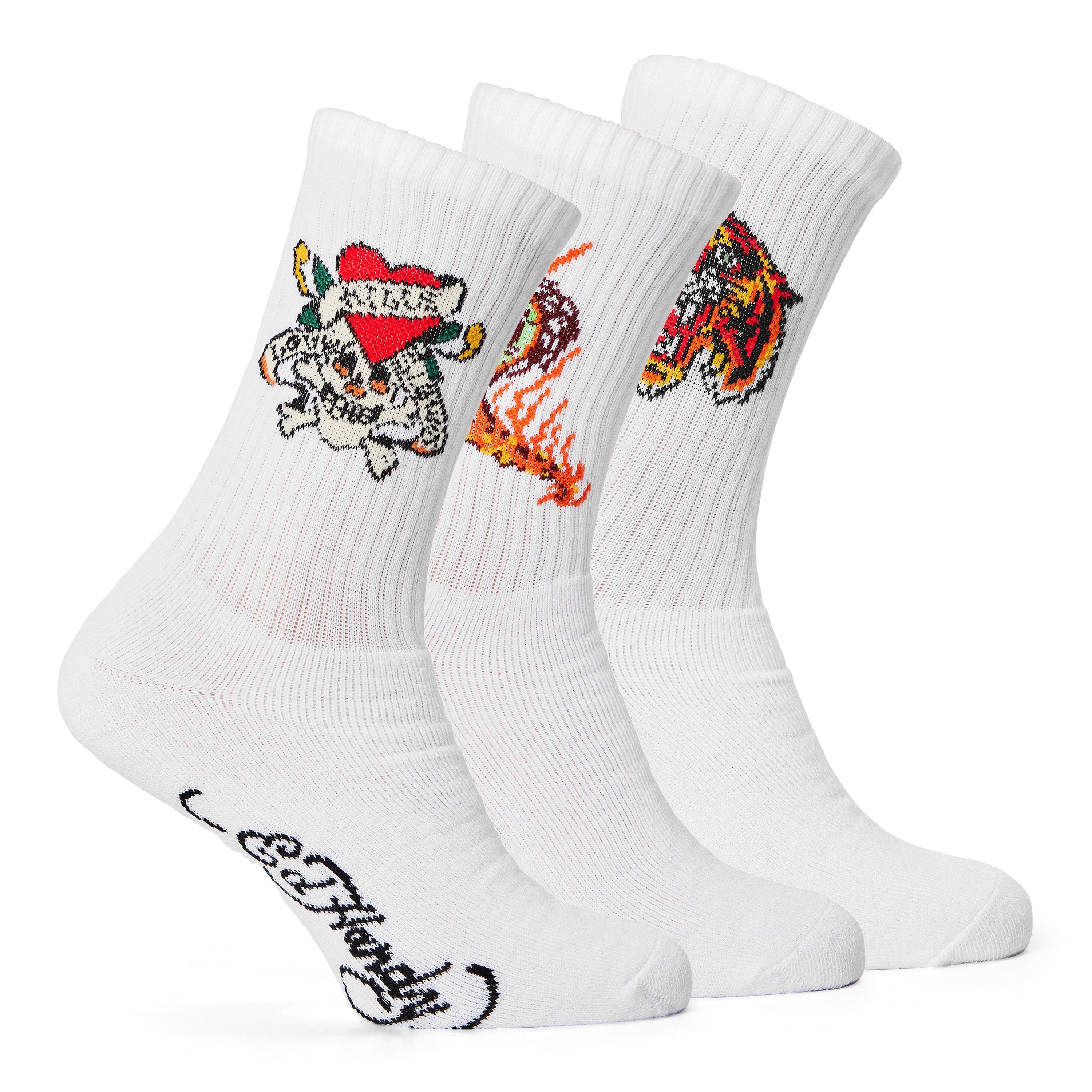 White - Ed Hardy - Men's 3 Pack Crew Socks - 1