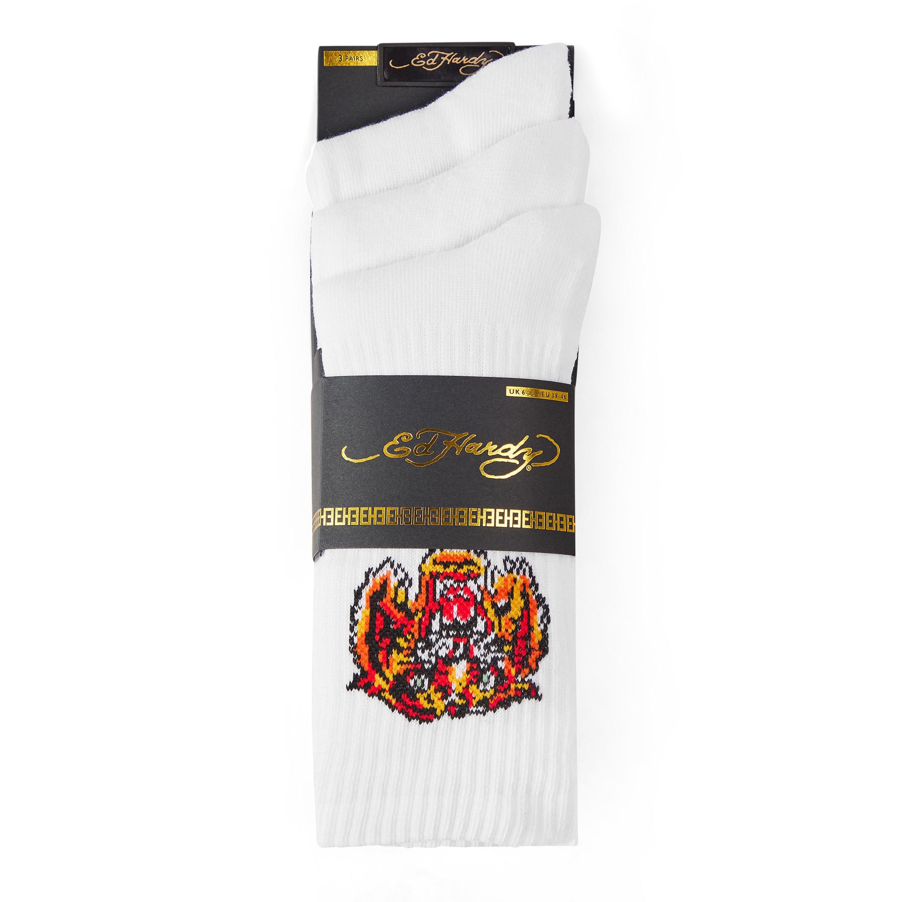 White - Ed Hardy - Men's 3 Pack Crew Socks - 2