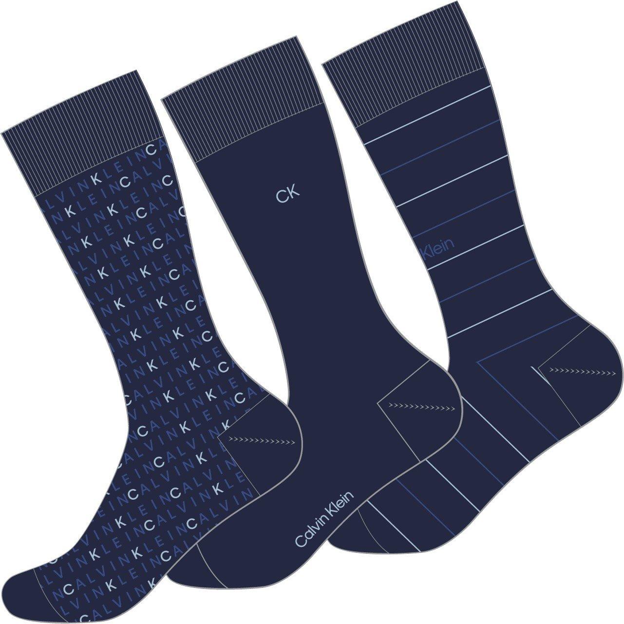 Black - Calvin Klein - 3 Pack All Over Print Crew Socks Mens