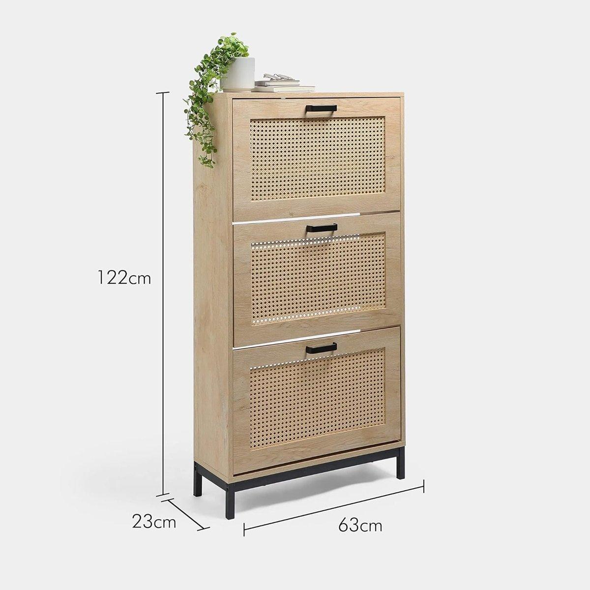 Beige - VonHaus - Lena Rattan Shoe Storage Cabinet - 3