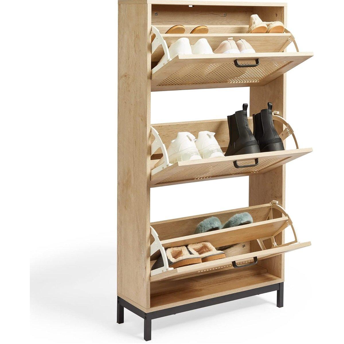 Beige - VonHaus - Lena Rattan Shoe Storage Cabinet - 4