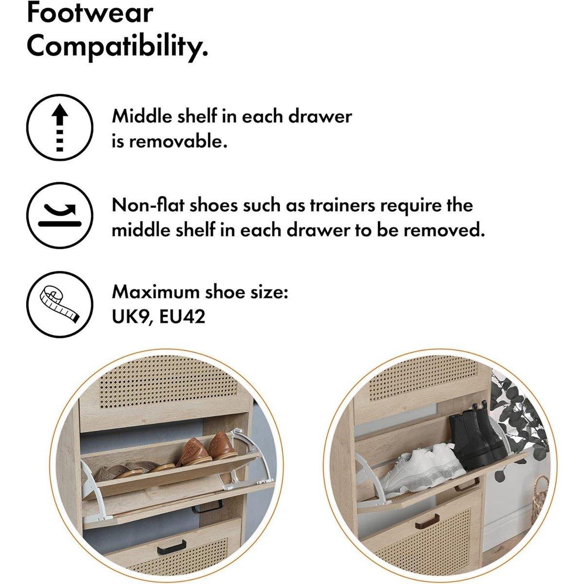 Beige - VonHaus - Lena Rattan Shoe Storage Cabinet - 5