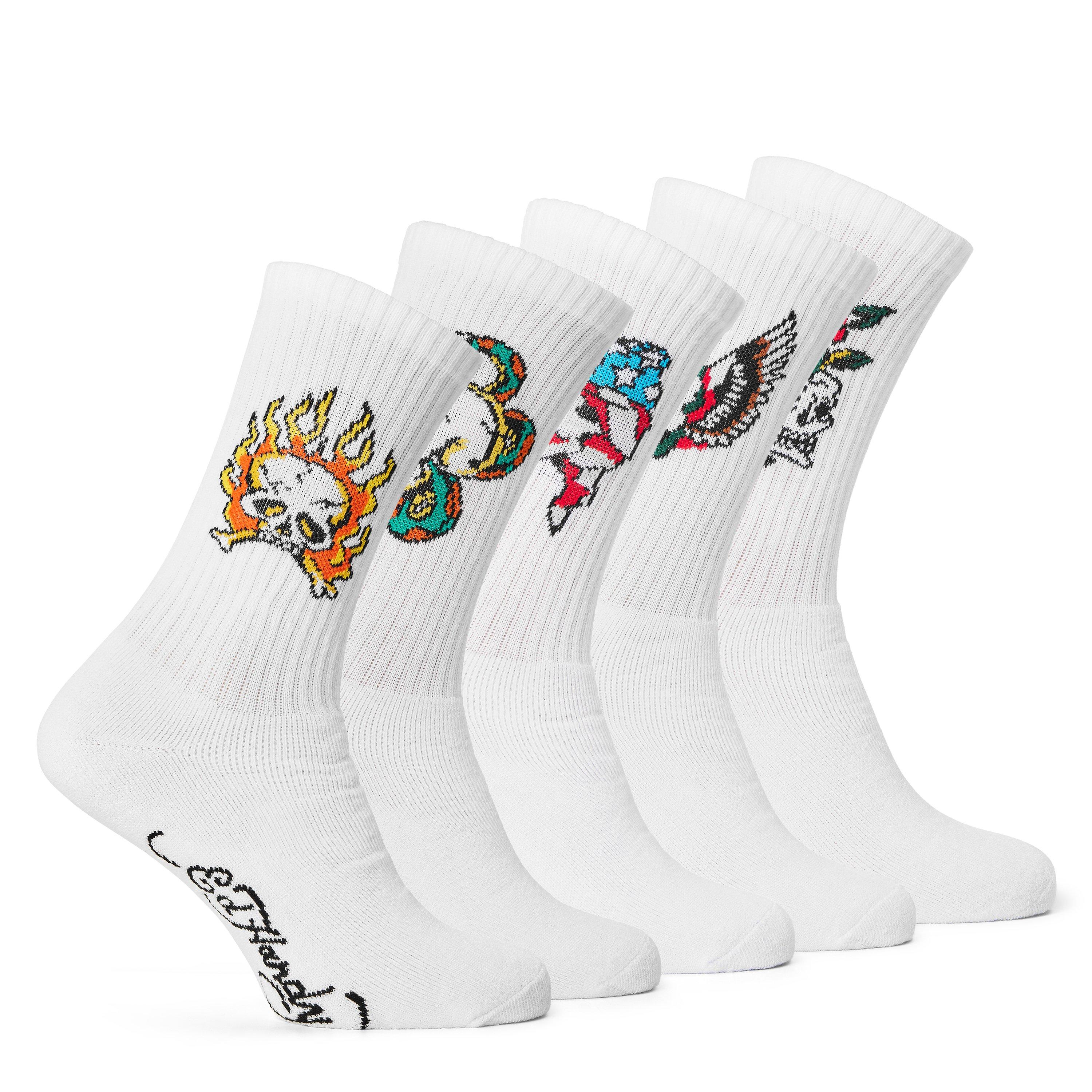 White - Ed Hardy - Men's 5 Pack Crew Socks - 1