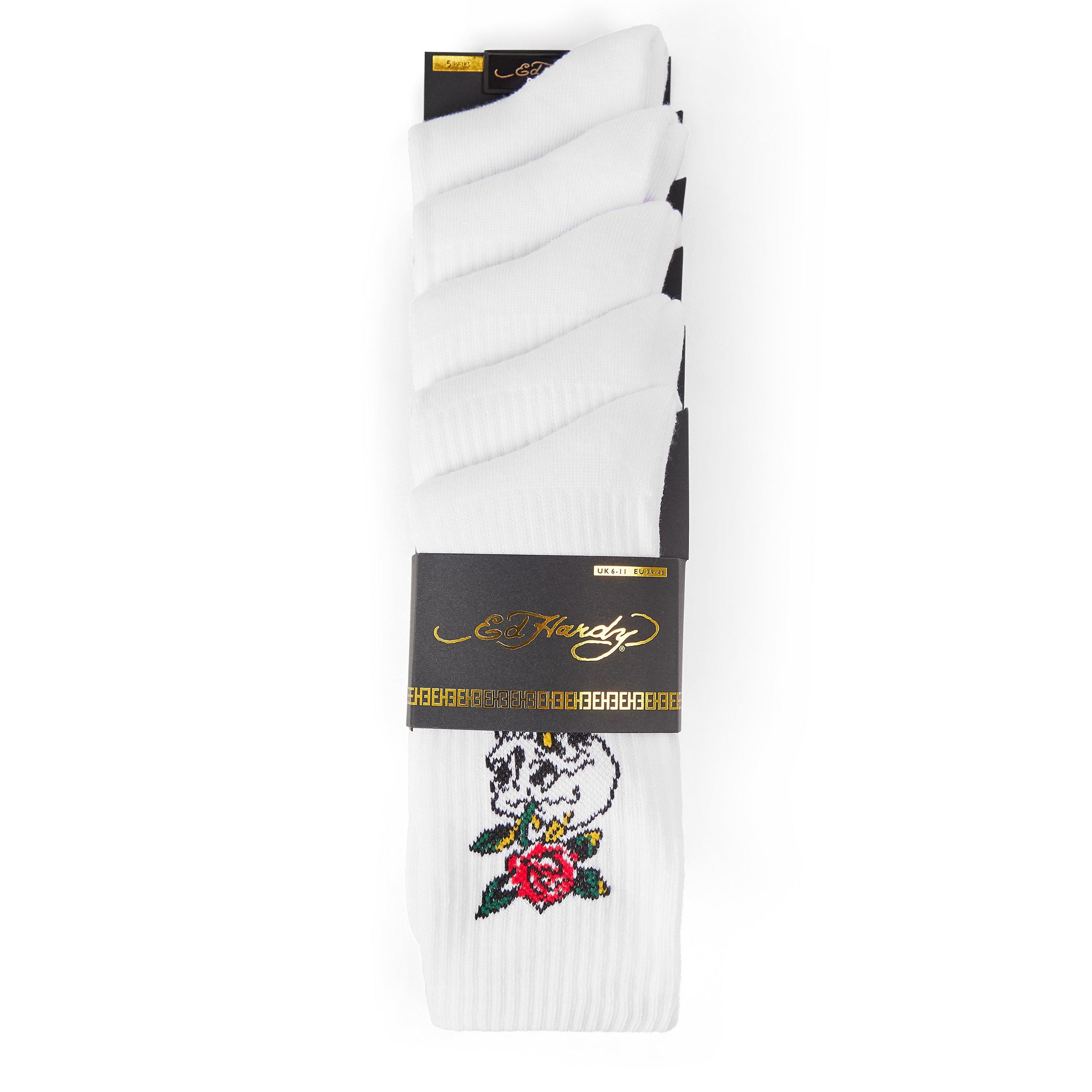 White - Ed Hardy - Men's 5 Pack Crew Socks - 2