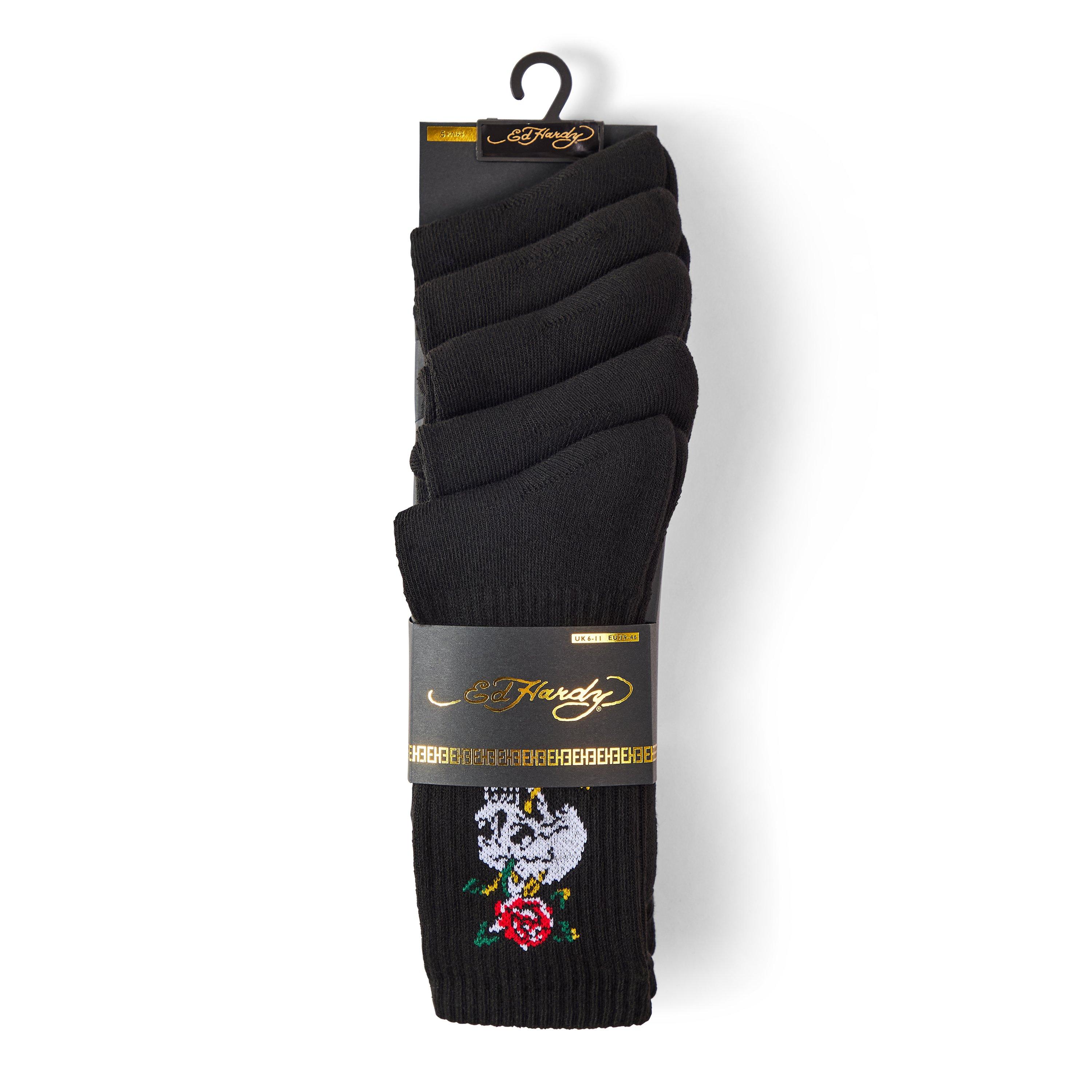 Black - Ed Hardy - Men's 5 Pack Crew Socks - 2