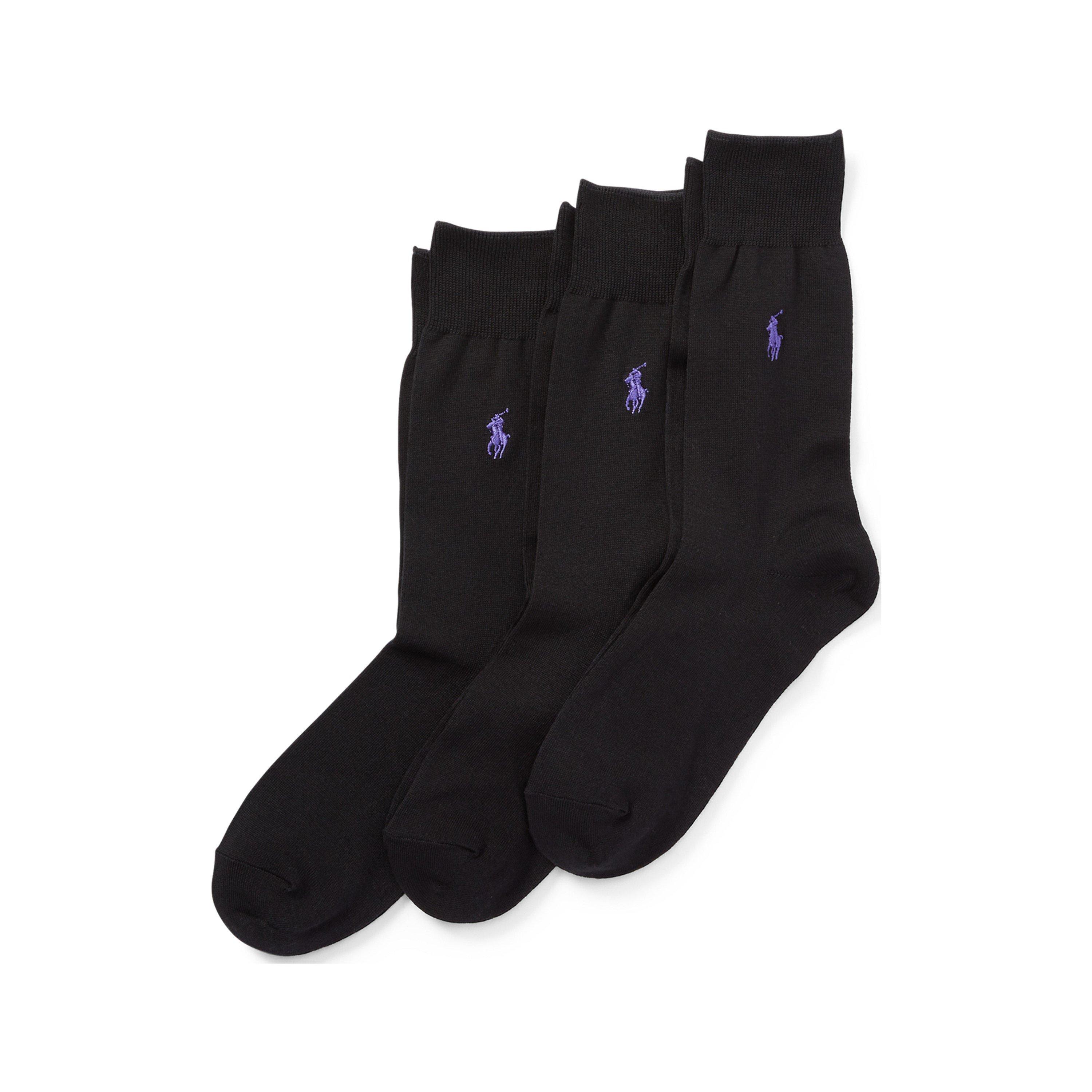 Black 005 - Polo Ralph Lauren - Mens 3-Pack Mercerised Cotton Crew Socks - 1