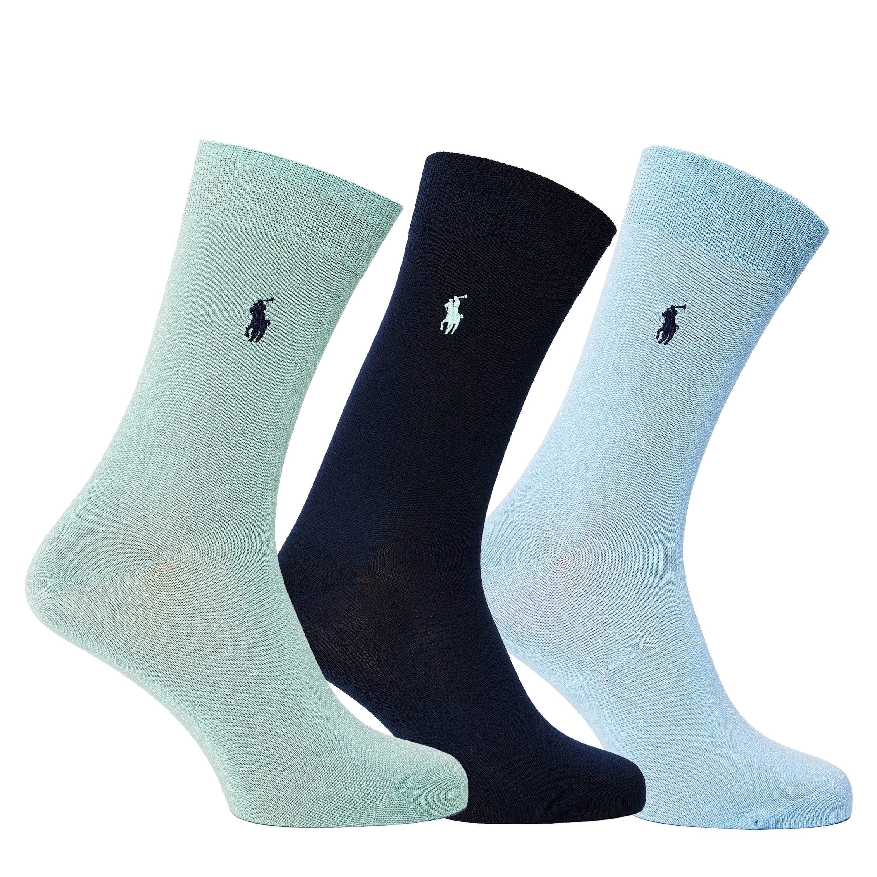 Blue/Blue/Navy - Polo Ralph Lauren - Mens 3-Pack Mercerised Cotton Crew Socks - 2