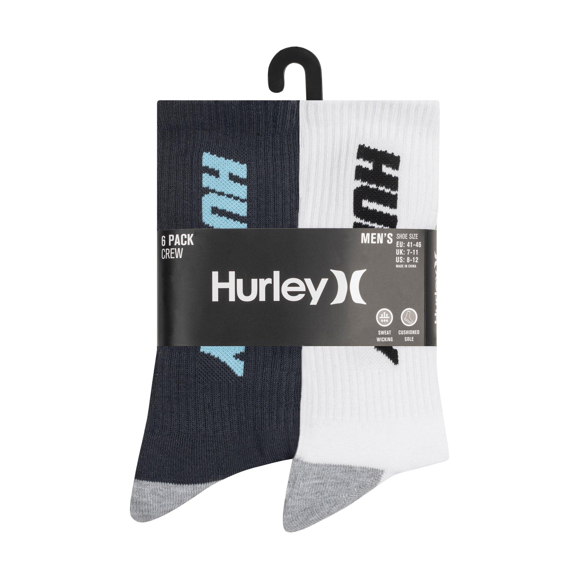 Hurley Men's 6Pk Crew Sock - Navy Combo - Mens 7-11
