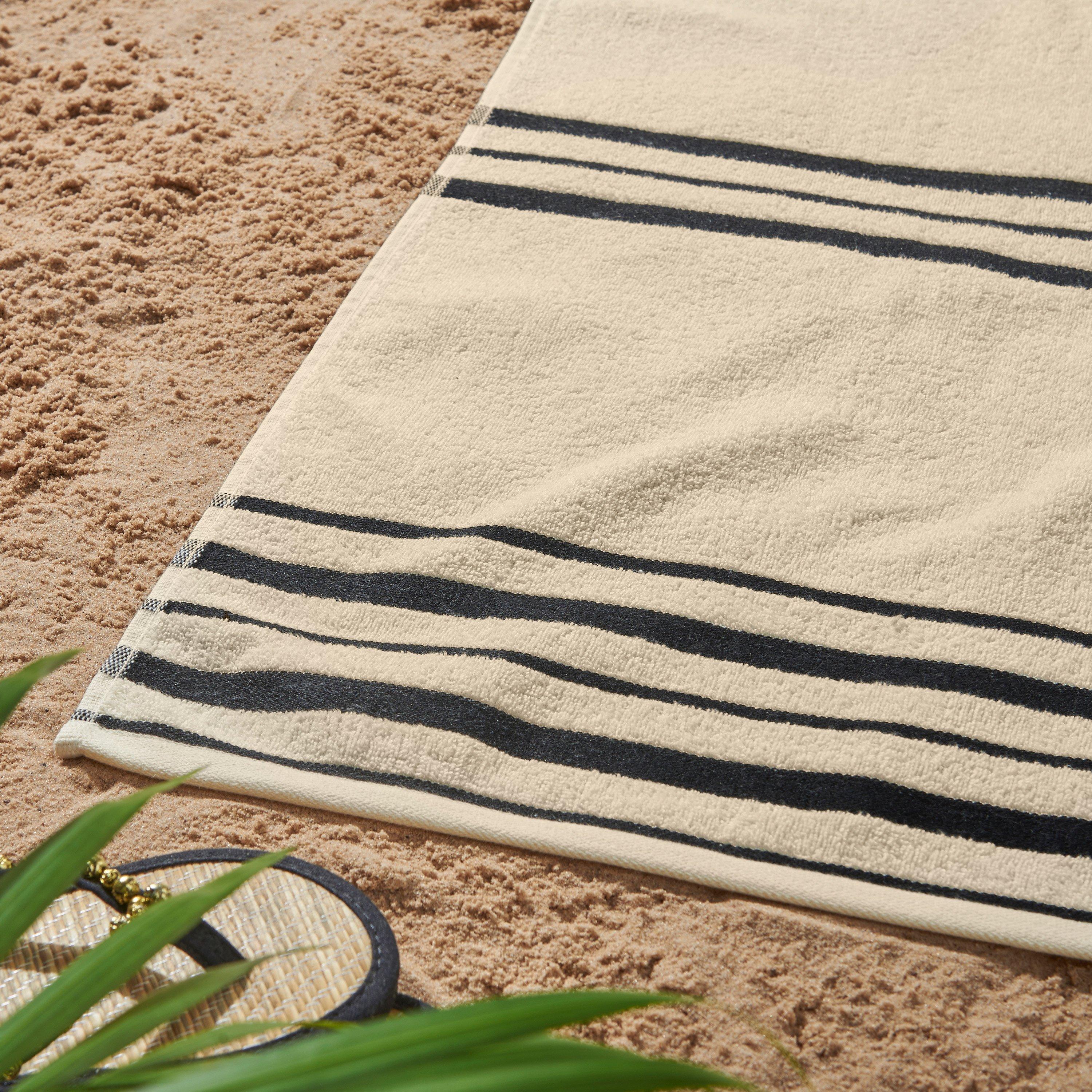 Cream / Natural - Catherine Lansfield - Banded Stripe Cotton Beach Towel Pair - 3