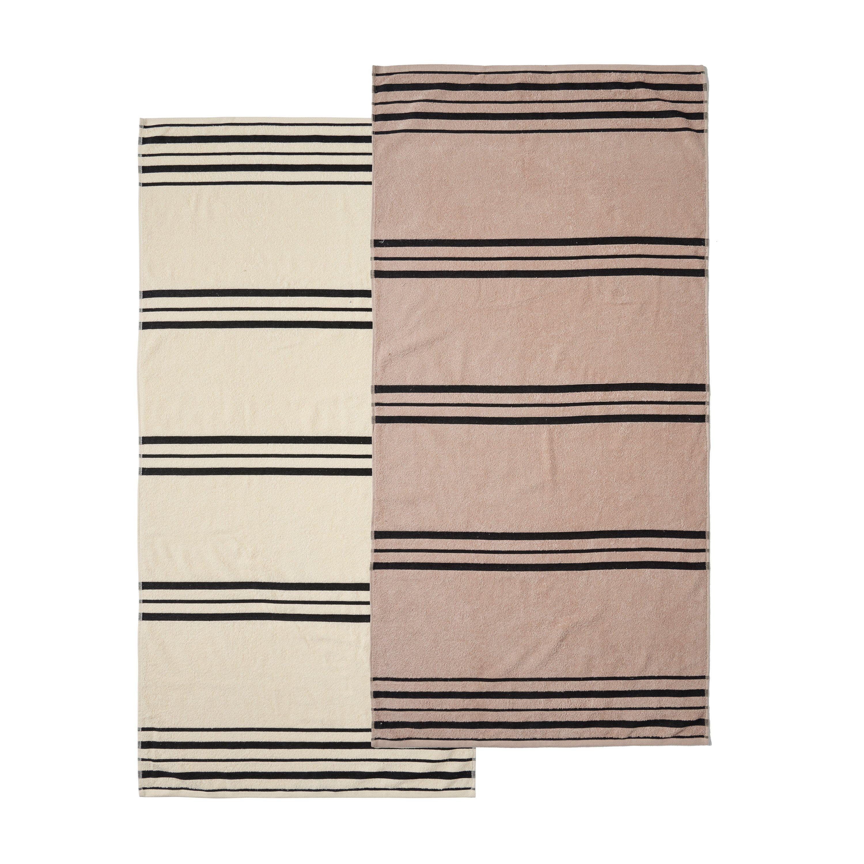 Cream / Natural - Catherine Lansfield - Banded Stripe Cotton Beach Towel Pair - 4