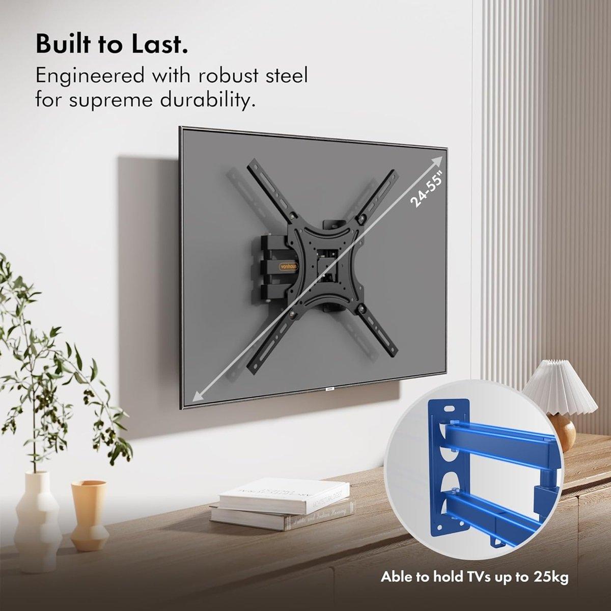 Black - VonHaus - 24-55 Inch Full Motion Tilt & Swivel TV Bracket - 2
