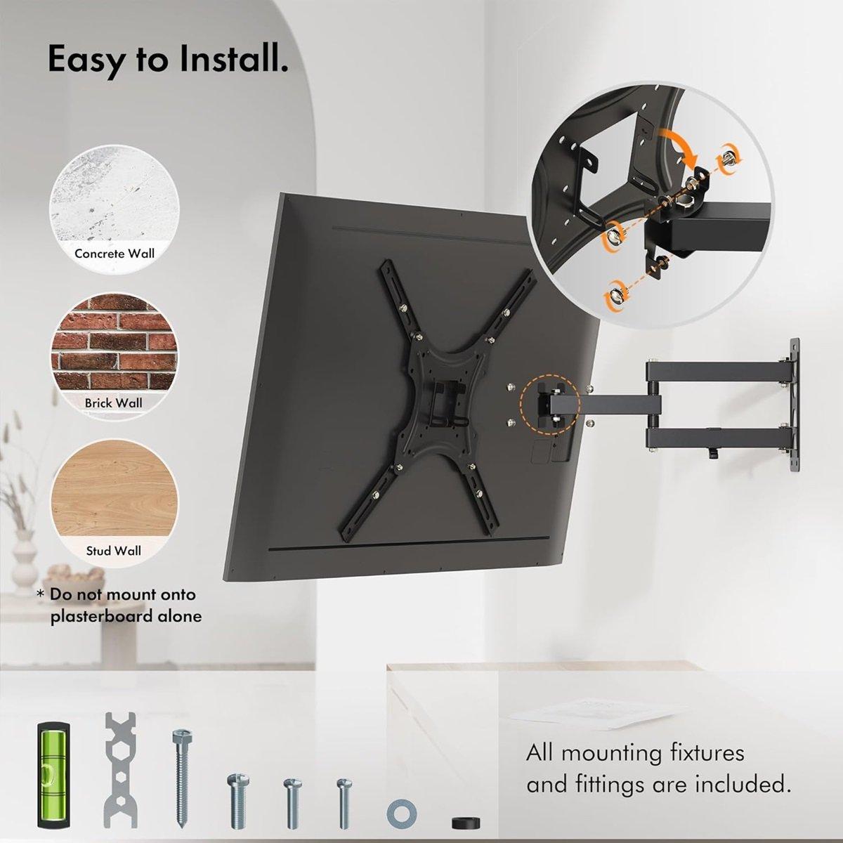Black - VonHaus - 24-55 Inch Full Motion Tilt & Swivel TV Bracket - 5