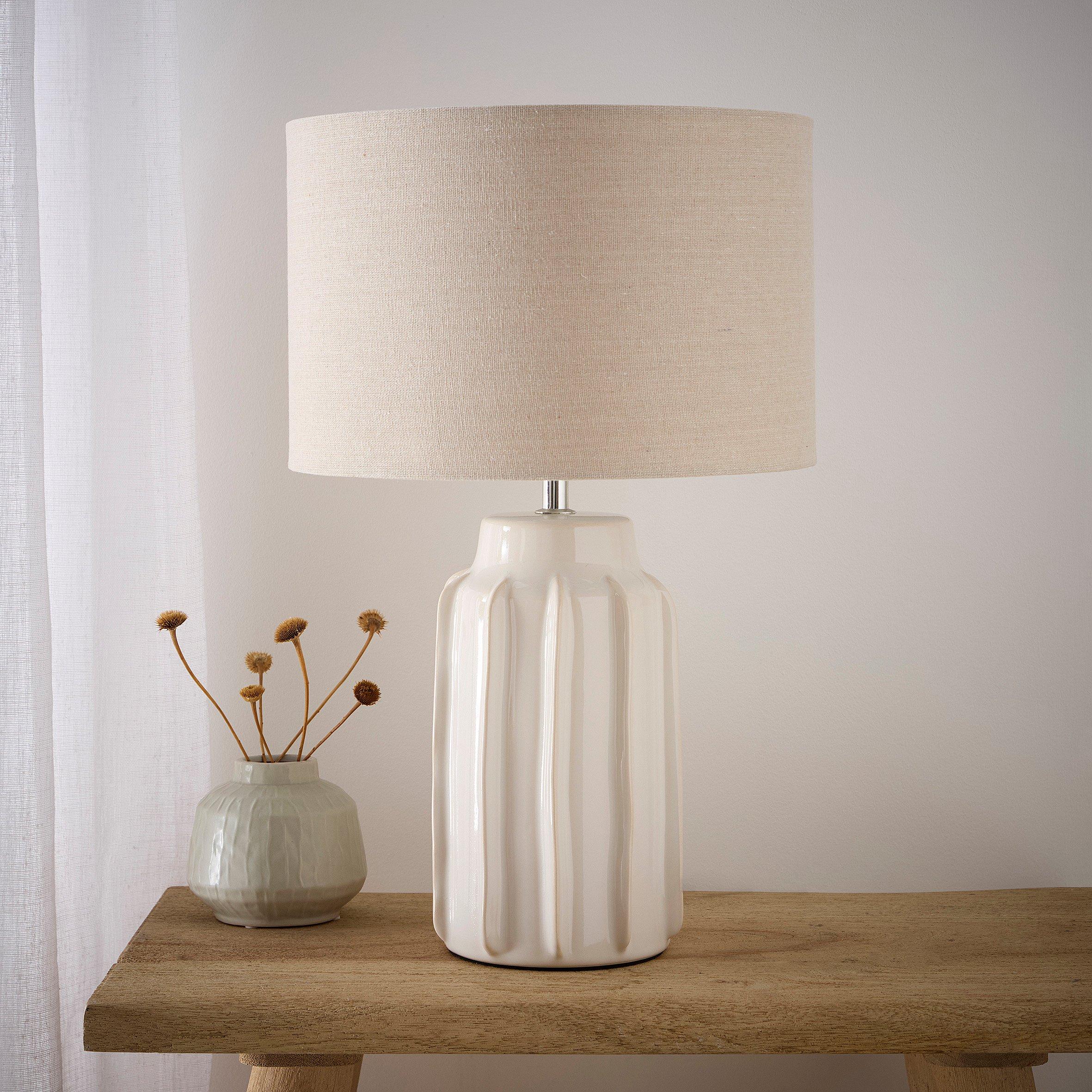 Cream - K Living - Alpha Cream Ribbed Ceramic Table Lamp - 1