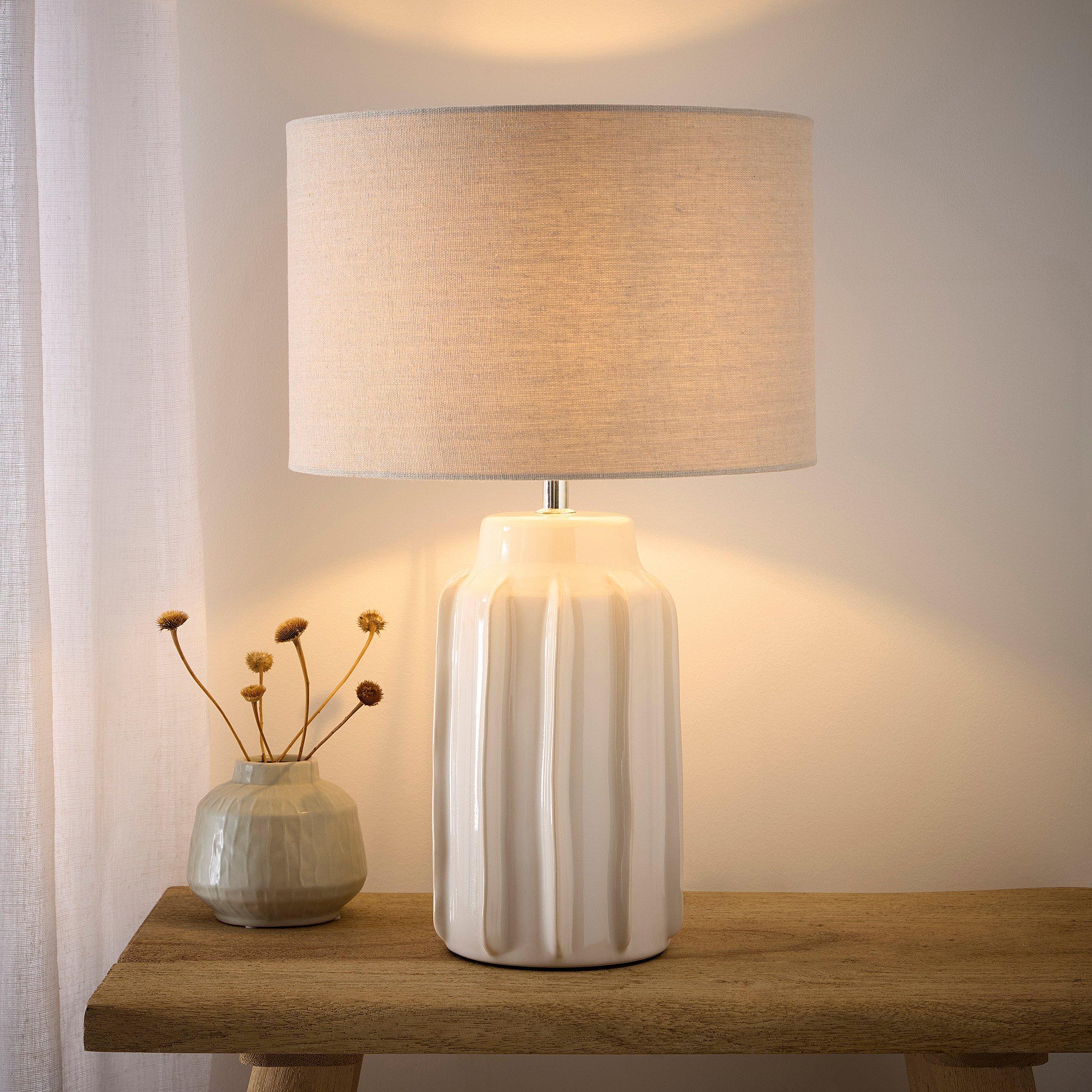 Cream - K Living - Alpha Cream Ribbed Ceramic Table Lamp - 2