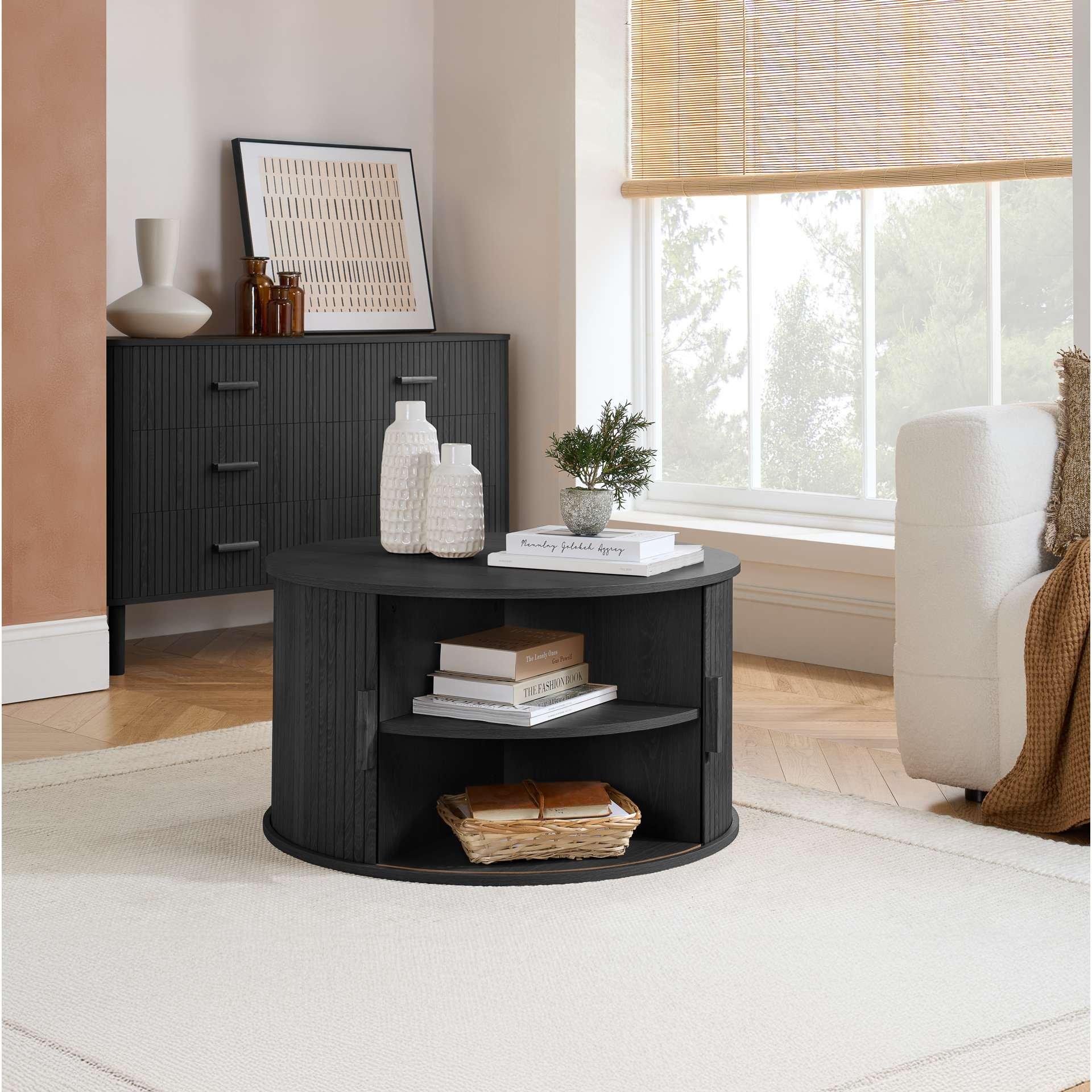 Black - Birlea - Axel Round Fluted Coffee Table with Storage - 2